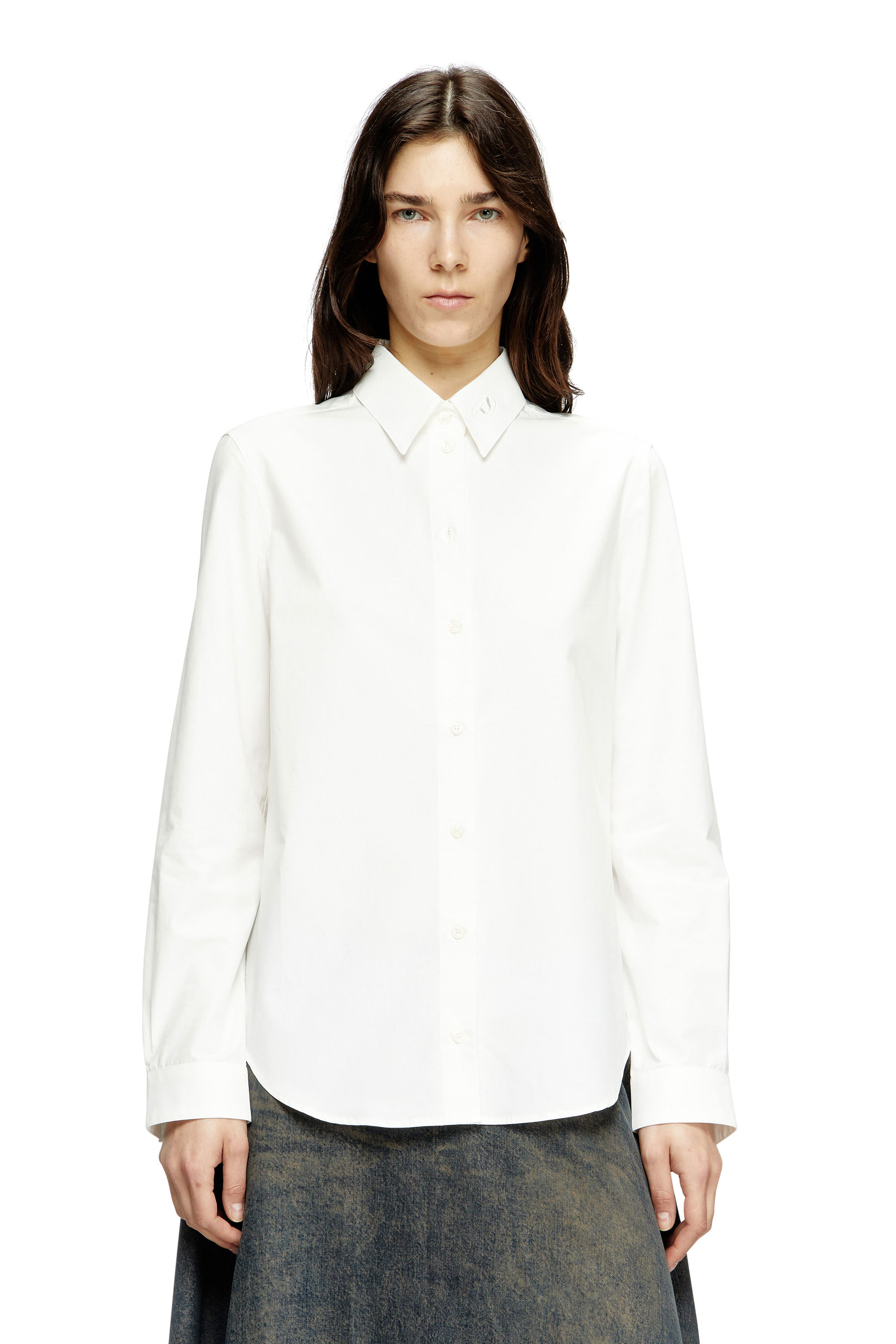 Diesel - C-RONOS, Woman's Poplin shirt with Oval D in White - 3