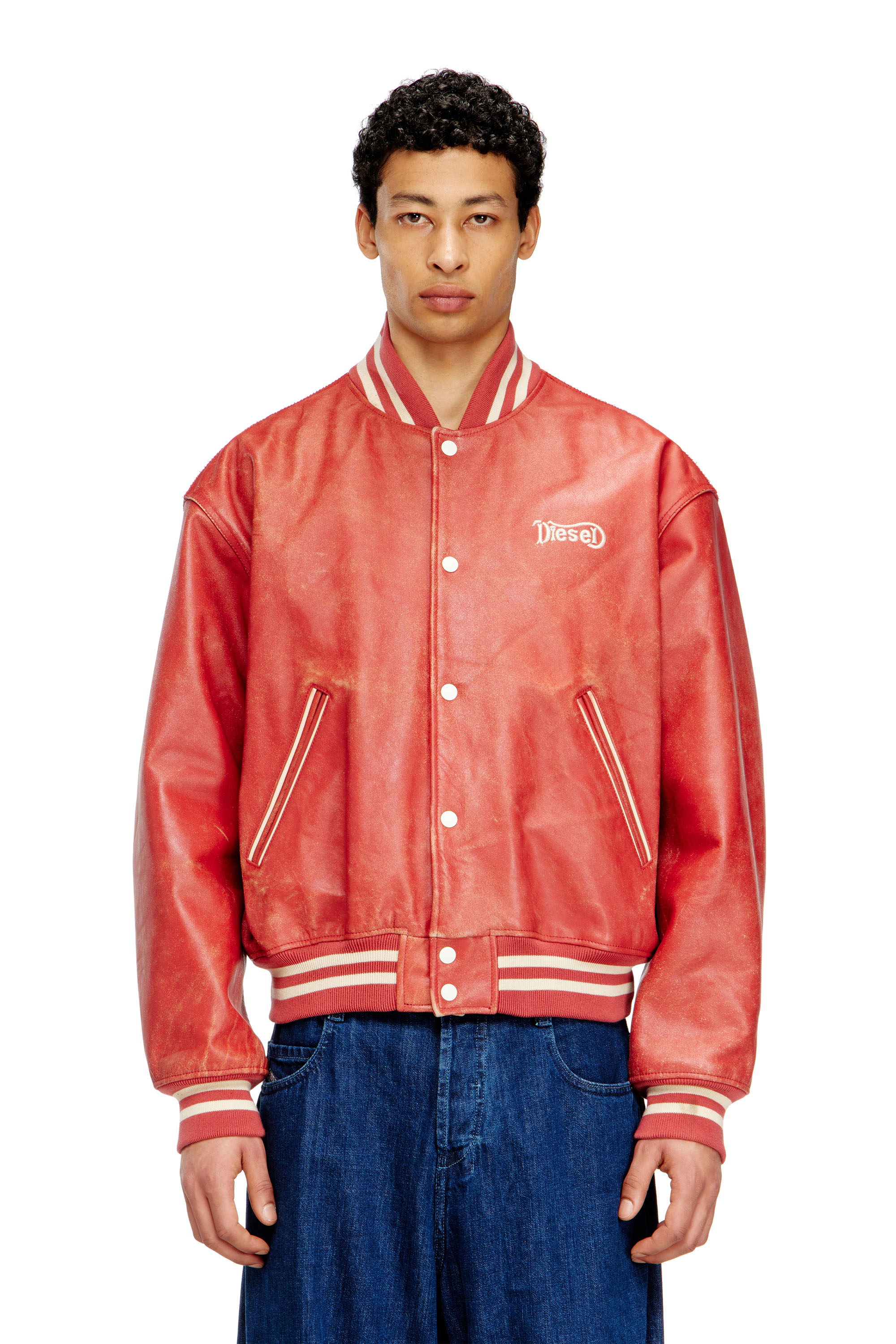 Diesel - L-DIFORDI-20TH, Unisex's Leather bomber jacket with Diesel logo in Red - 1