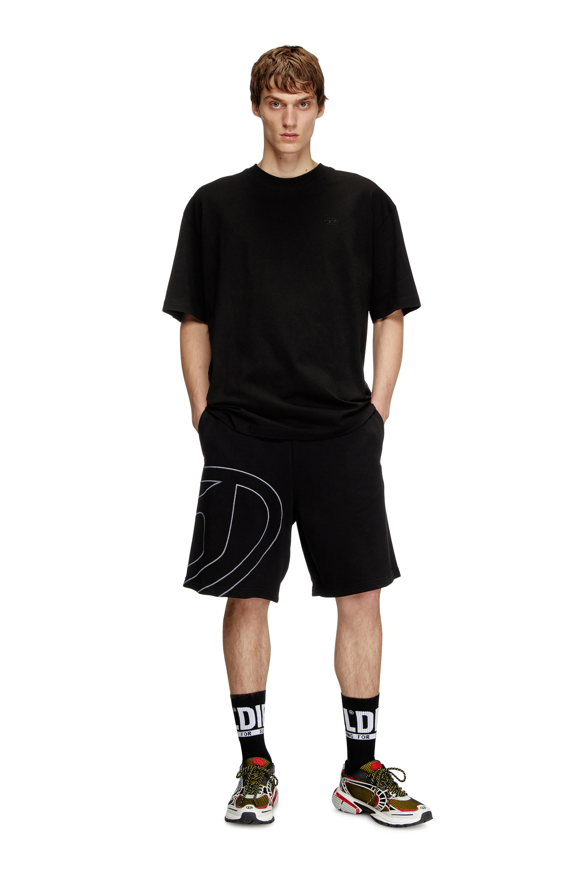 P-CROW-MEGOVAL, Black Diesel - P-CROW-MEGOVAL, Man's Sweat shorts with maxi D logo in Black - 1