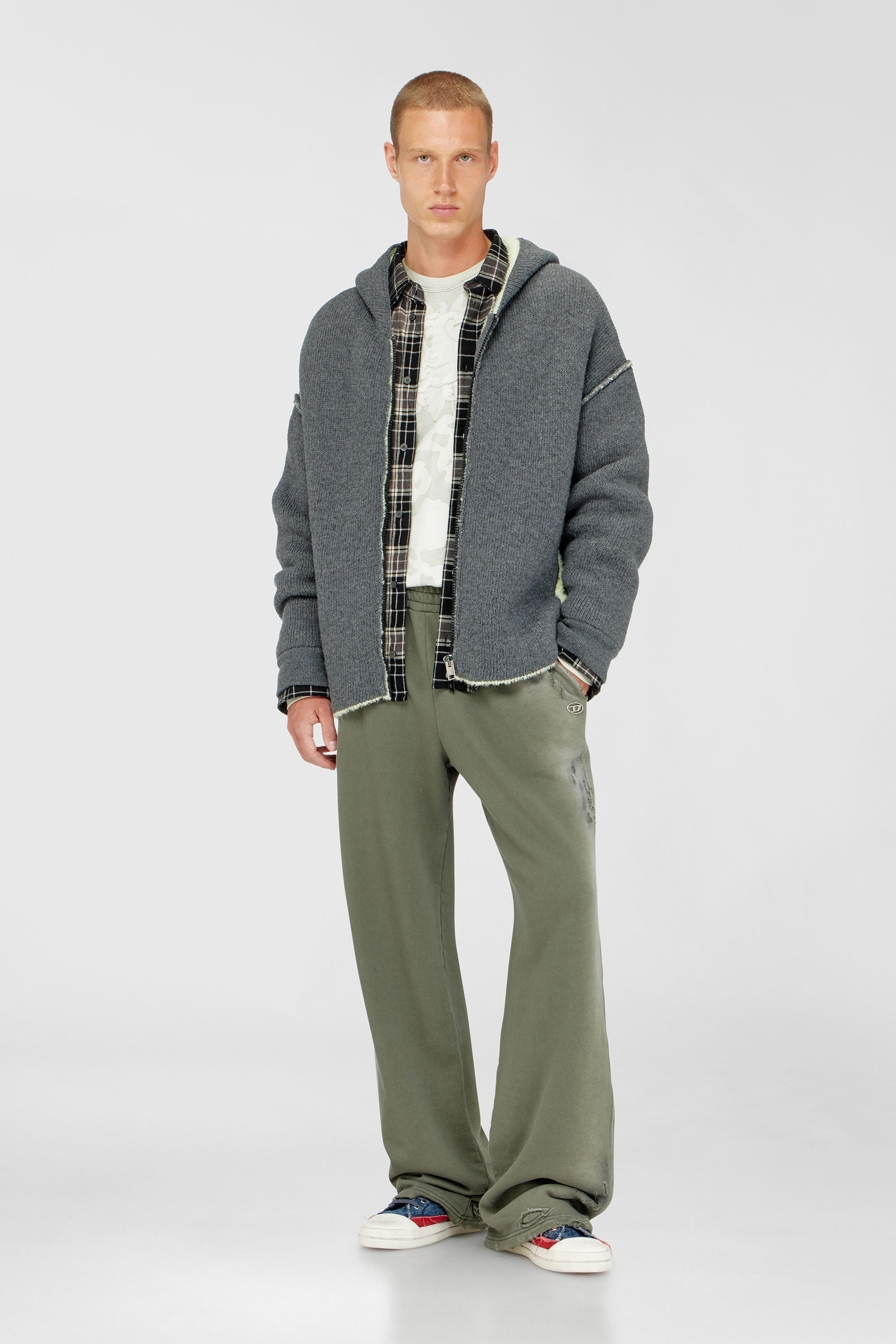Diesel - K-BOUBBY, Man's Zip-up hoodie in dual-texture knit in Grey - 1