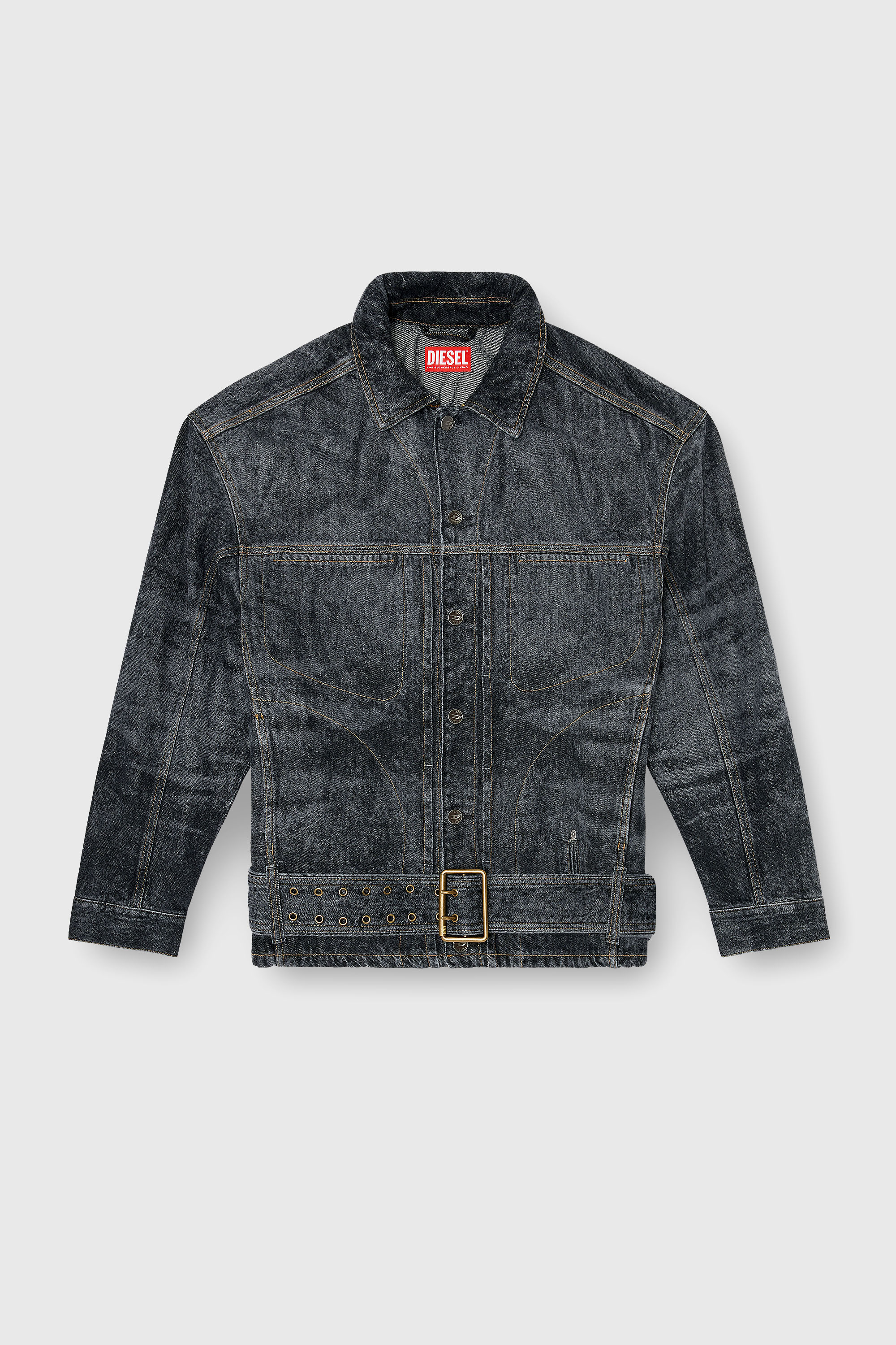 Diesel - D-VALERO-S, Man's Biker-inspired denim jacket in Dark grey - 2