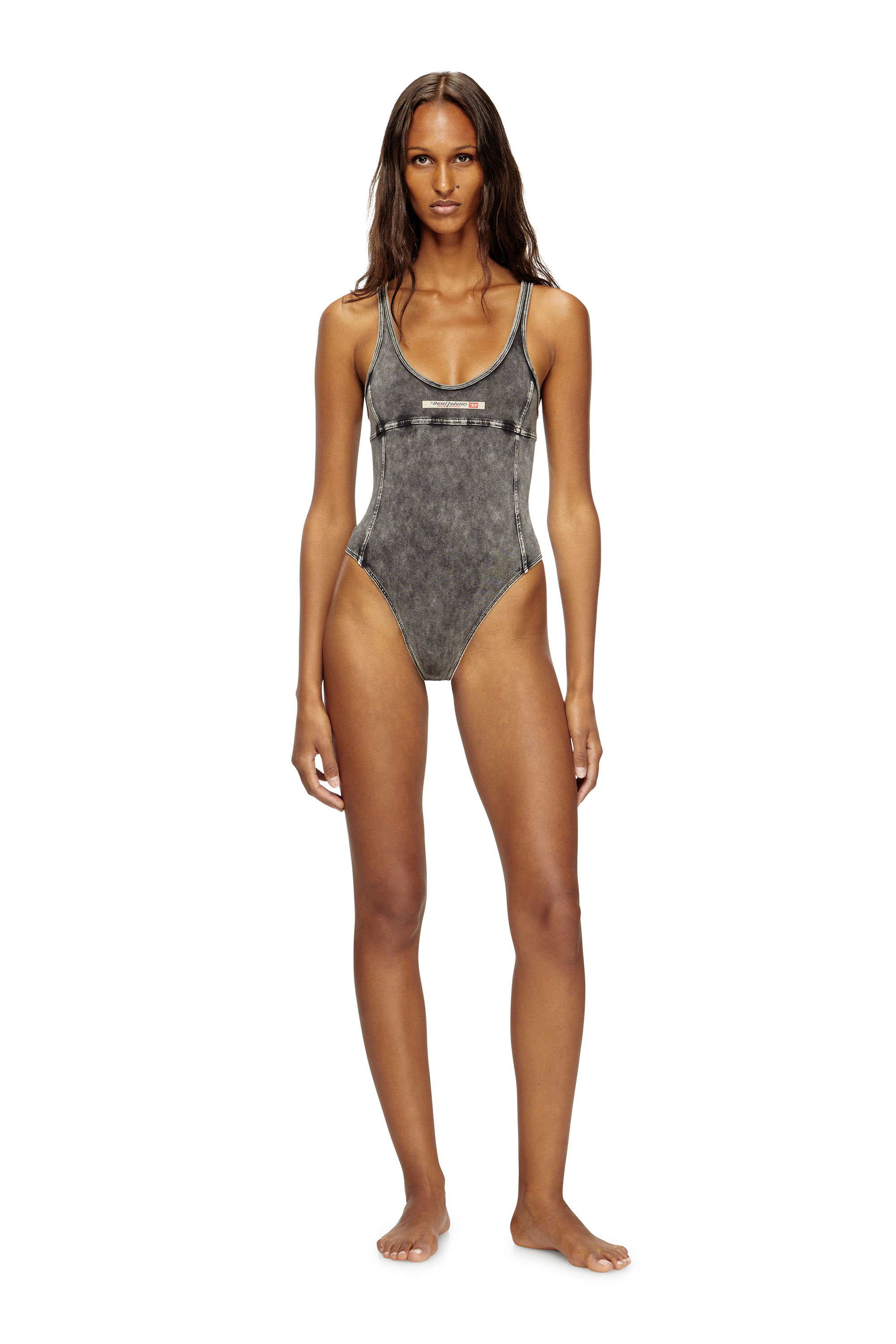 Diesel - PHOEBE-DNM, Woman's Bodysuit in denim-effect jersey in Dark grey - 3