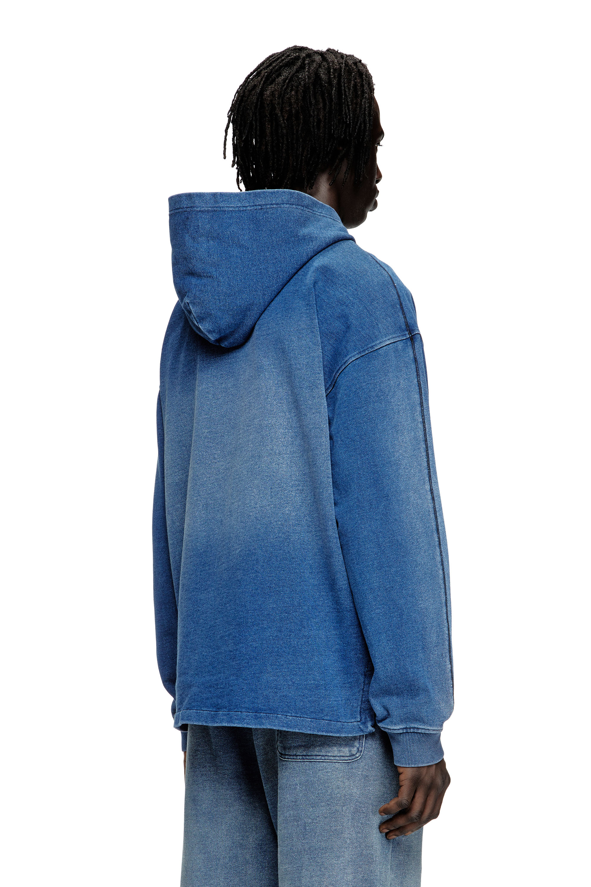Diesel - S-BLAXT-HOOD-ZIP-NEW, Man's Hoodie in denim-look jersey in Blue - 4