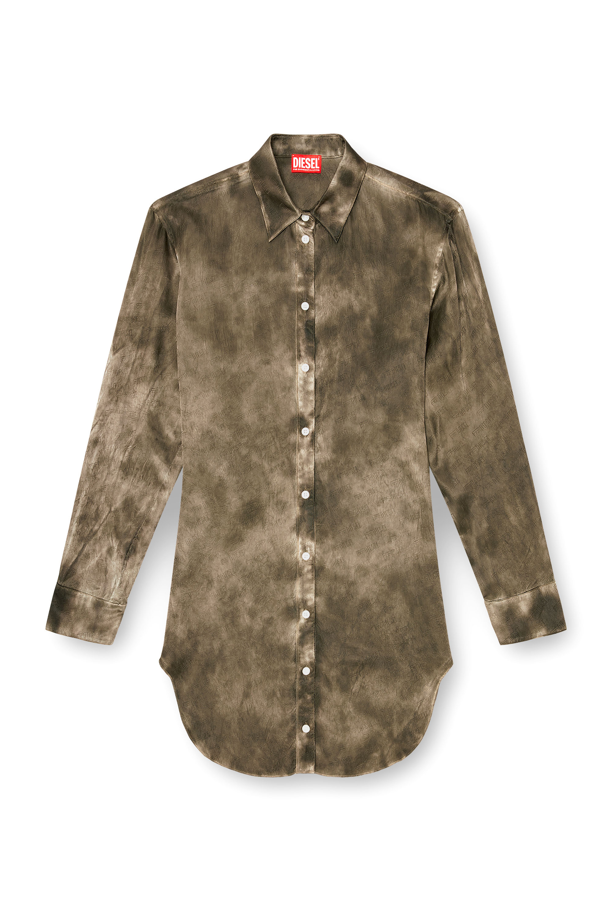 Diesel - C-LAVEL, Woman's Long shirt in logo-jacquard crinkled satin in null - 1