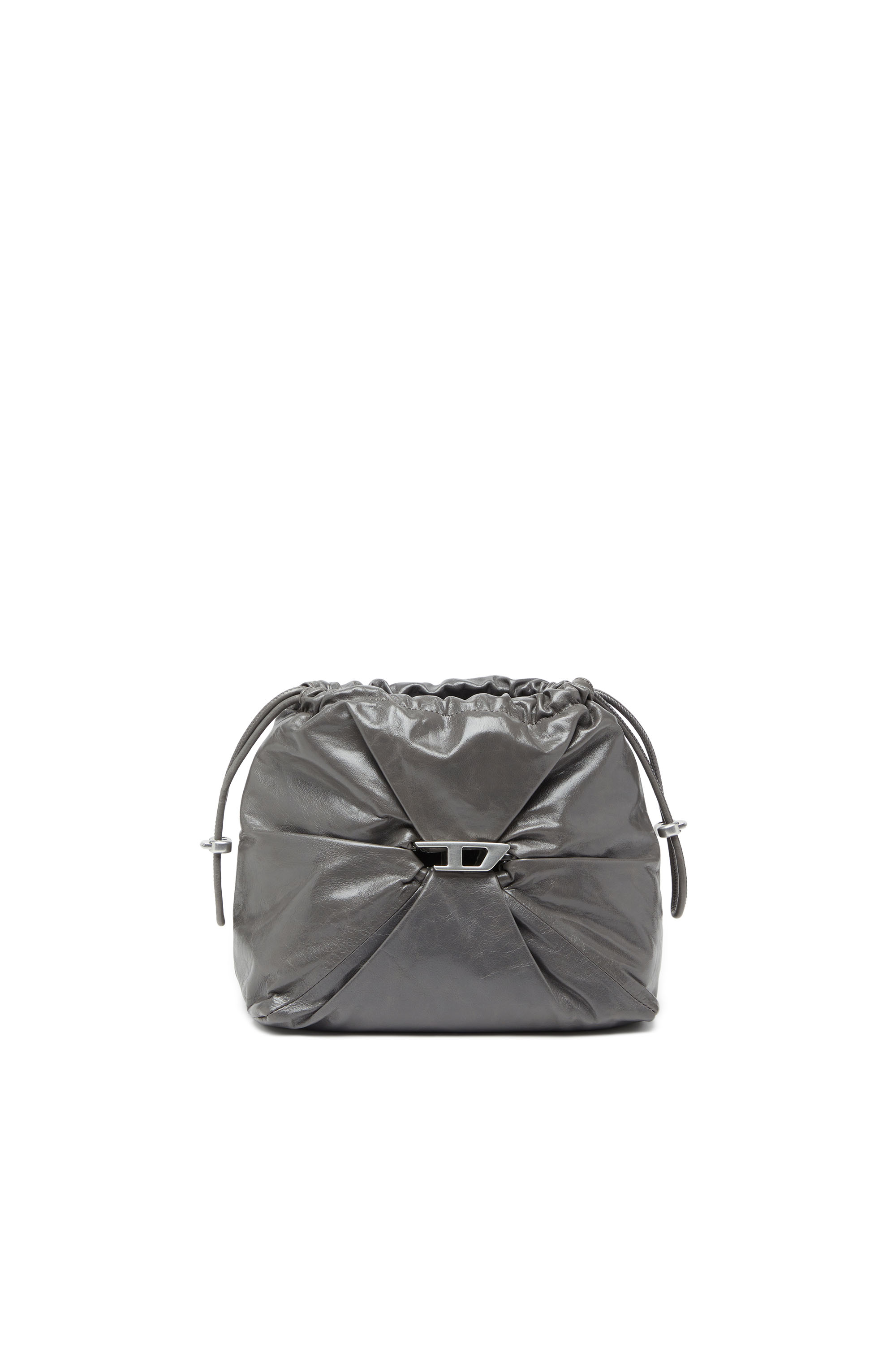 Diesel - SCRUNCH-D BUCKET, Woman's Bucket bag in shiny wrinkled leather in Grey - 7