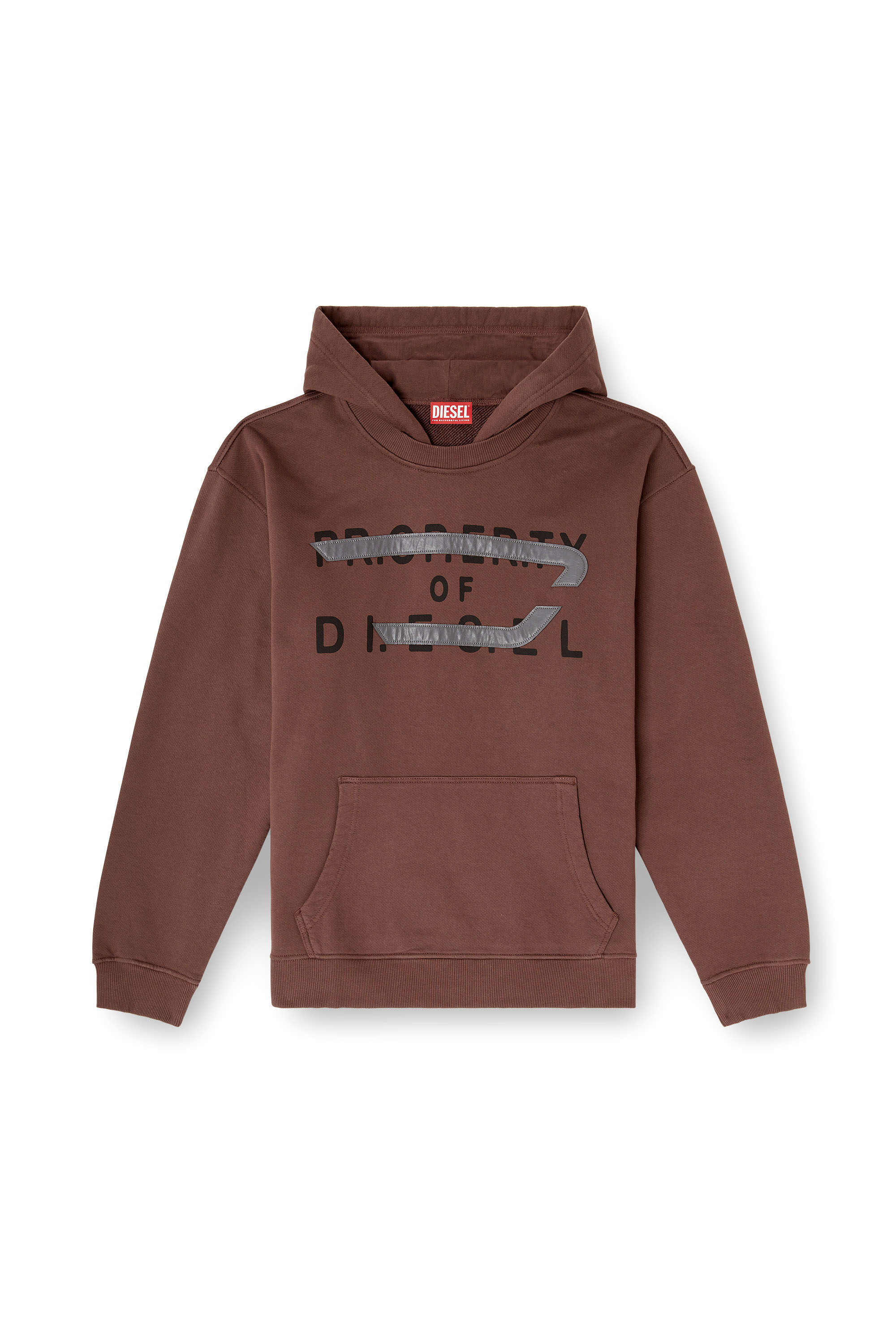 Diesel - S-NORMAN-HOOD, Man's Cotton hoodie with D appliqu&eacute; in Brown - 3