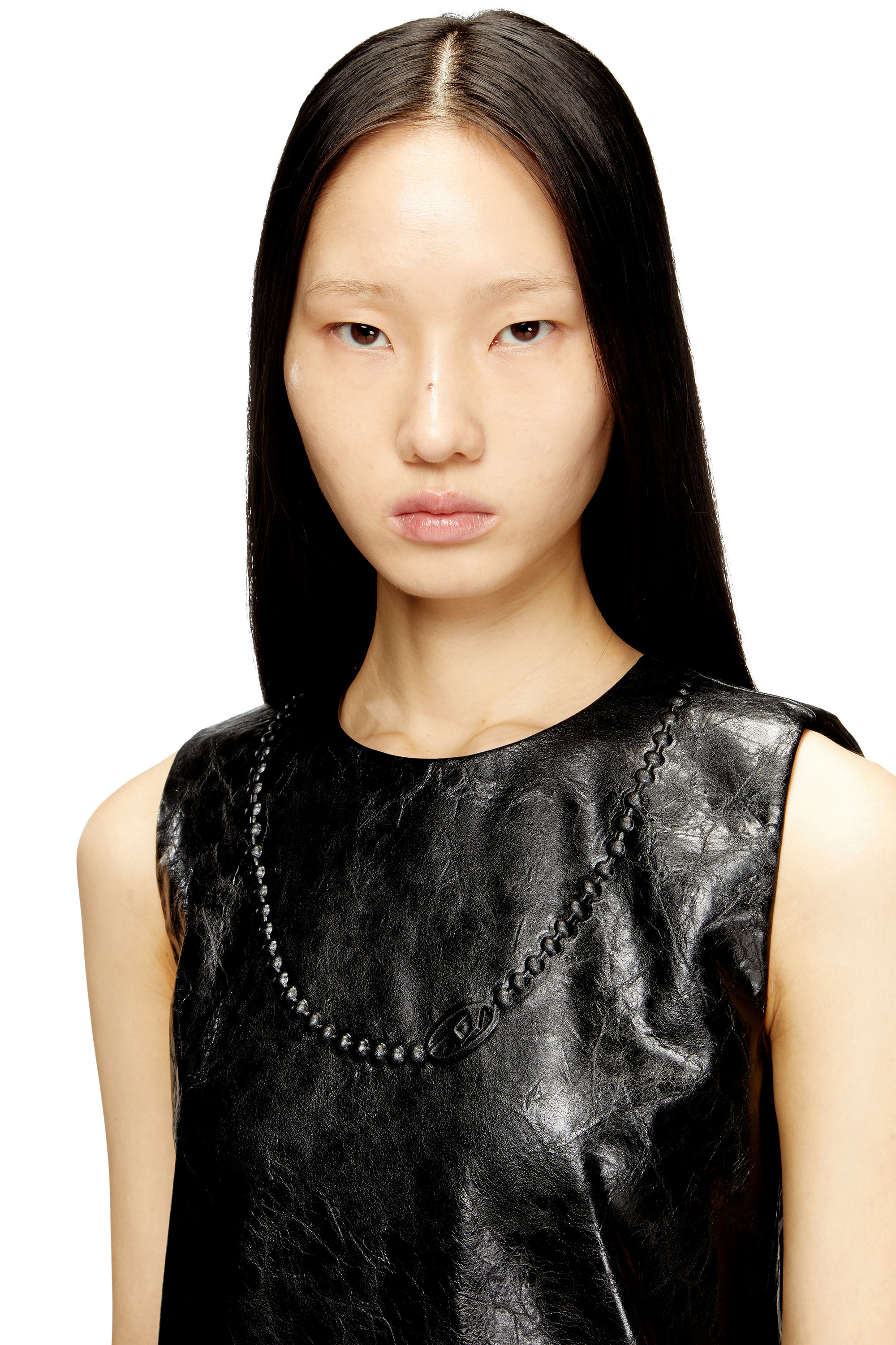 Diesel - D-ARES, Woman's Coated mini dress with embossed Oval D in Black - 4