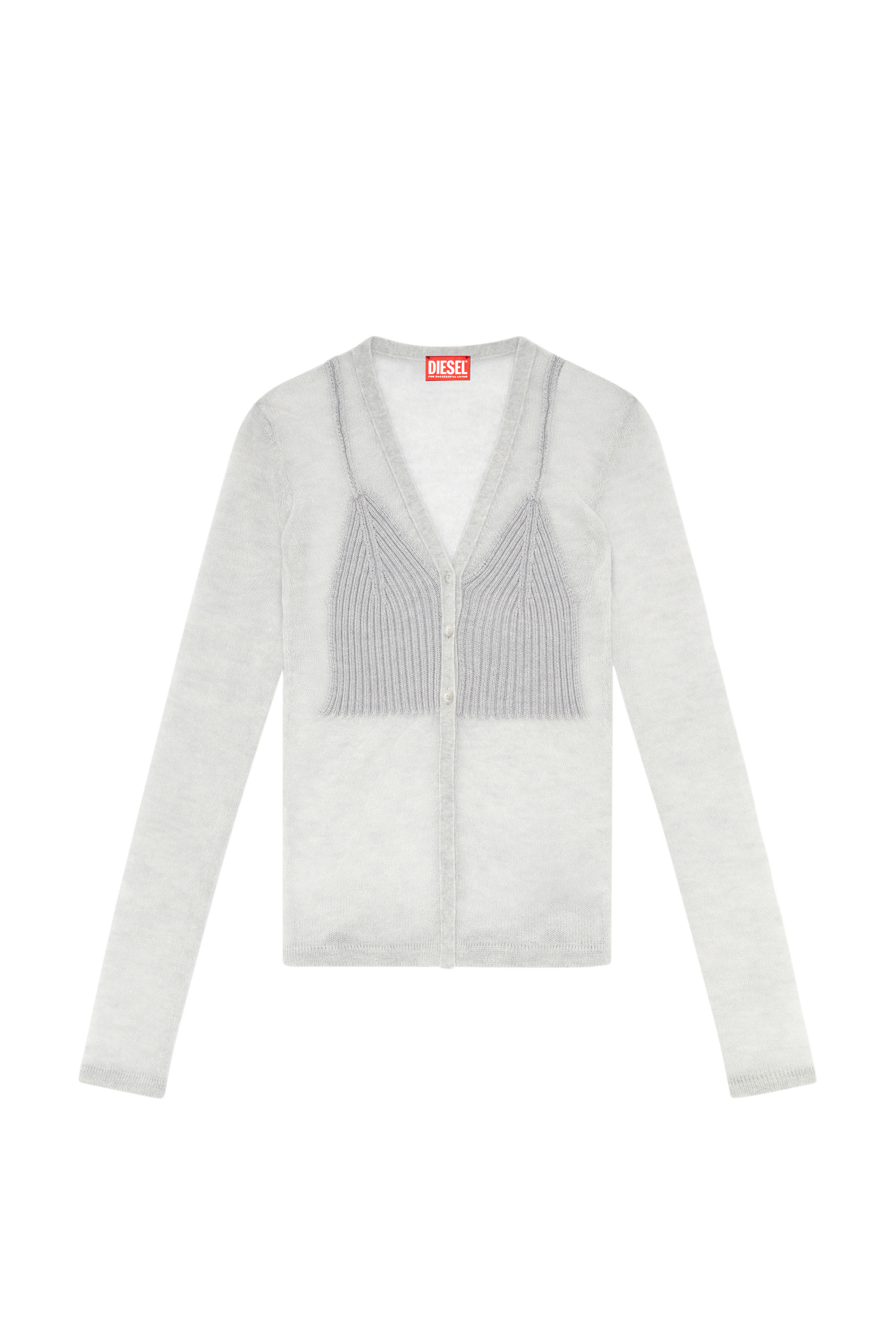 Diesel - M-ARINA, Woman's Sheer cardigan with bra detail in Light Grey - 6