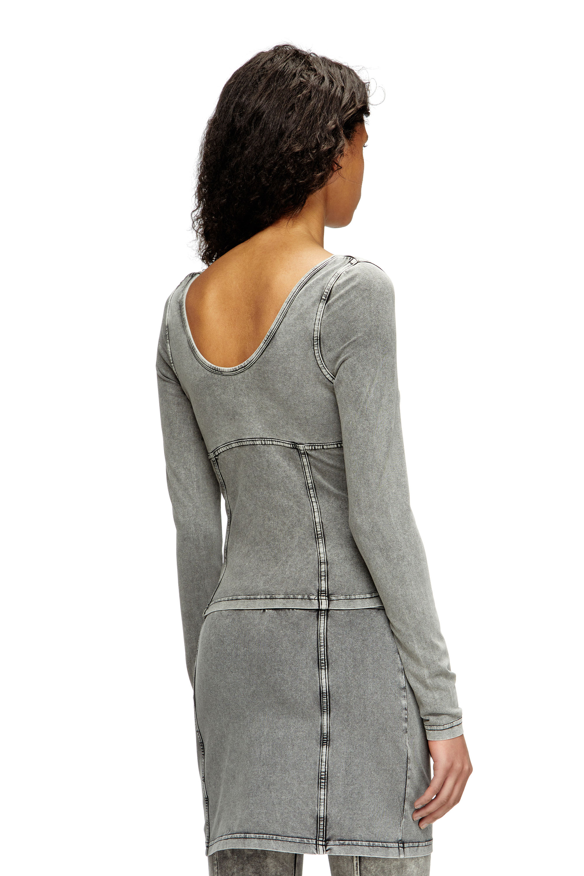 Diesel - T-ELIN, Woman's Long-sleeve top with denim effect in Grey - 4