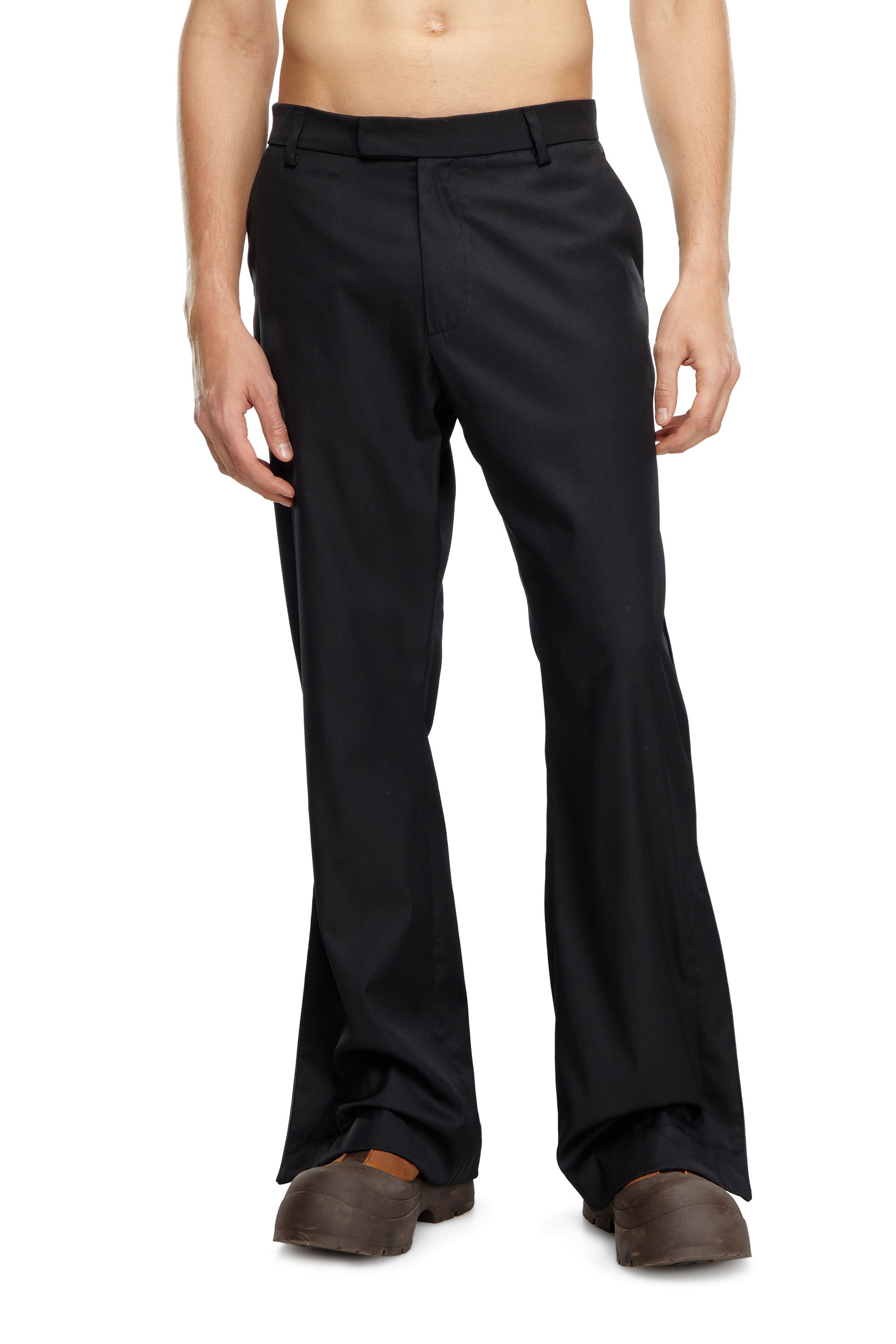 Wool-nylon pants with side slits