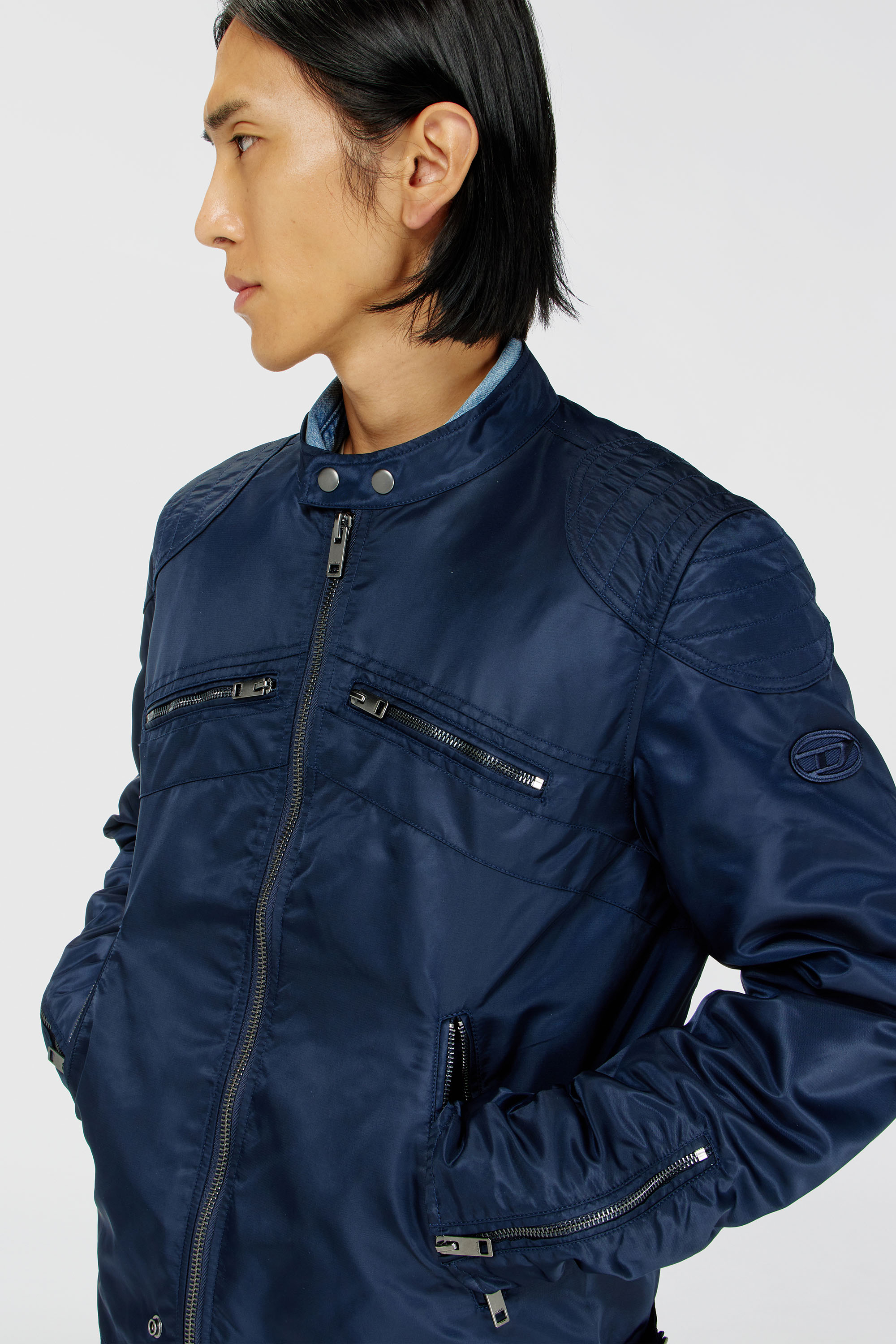 Diesel - J-GLORY-T92, Man's Nylon jacket with quilted shoulders and zip pockets in Blue - 5