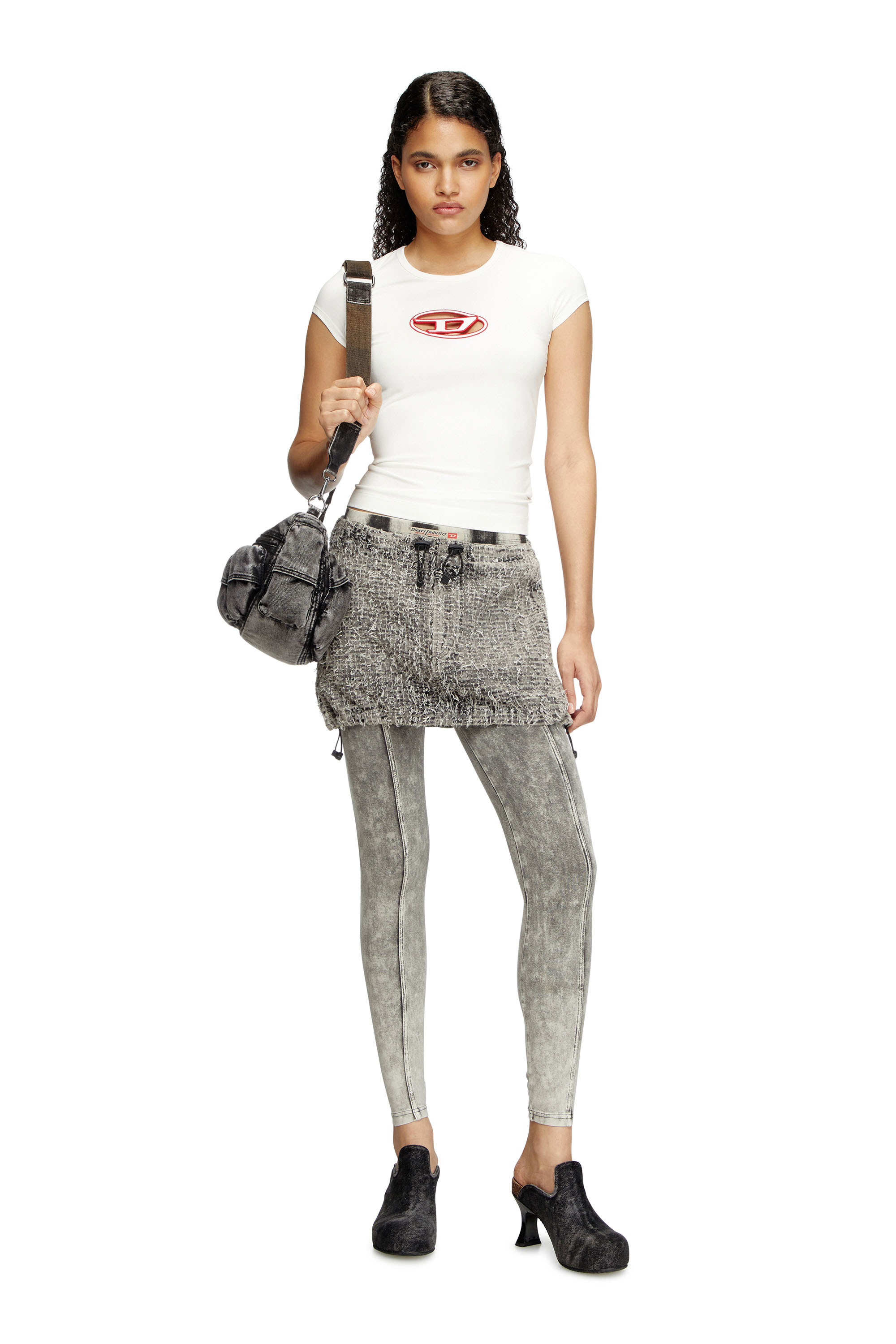 Diesel - T-ANGIE, Woman's T-shirt with peekaboo logo in White/Red - 2