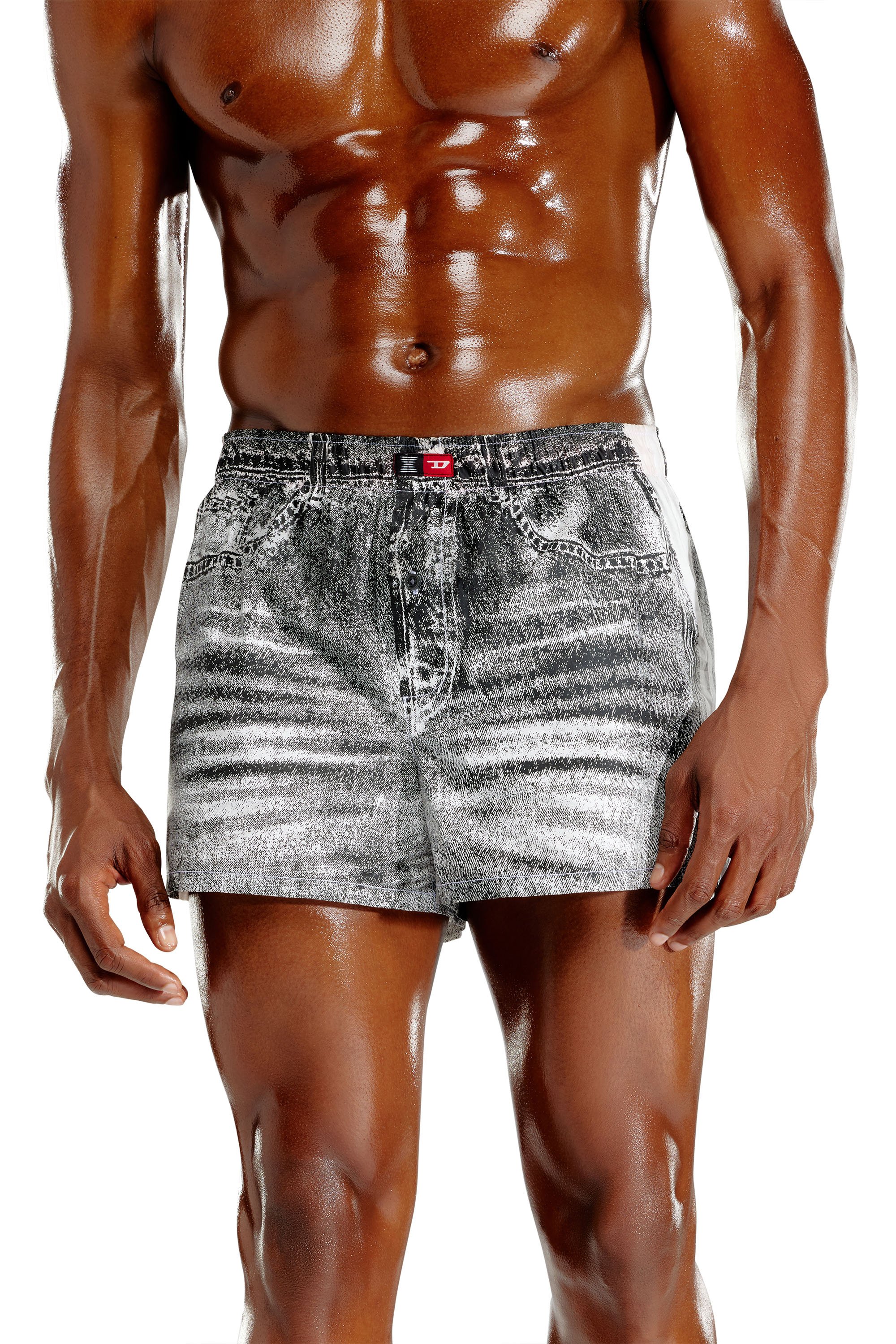 Diesel - TROMPE-BOXERS, Man's Cotton poplin boxers with denim look in Dark grey - 2