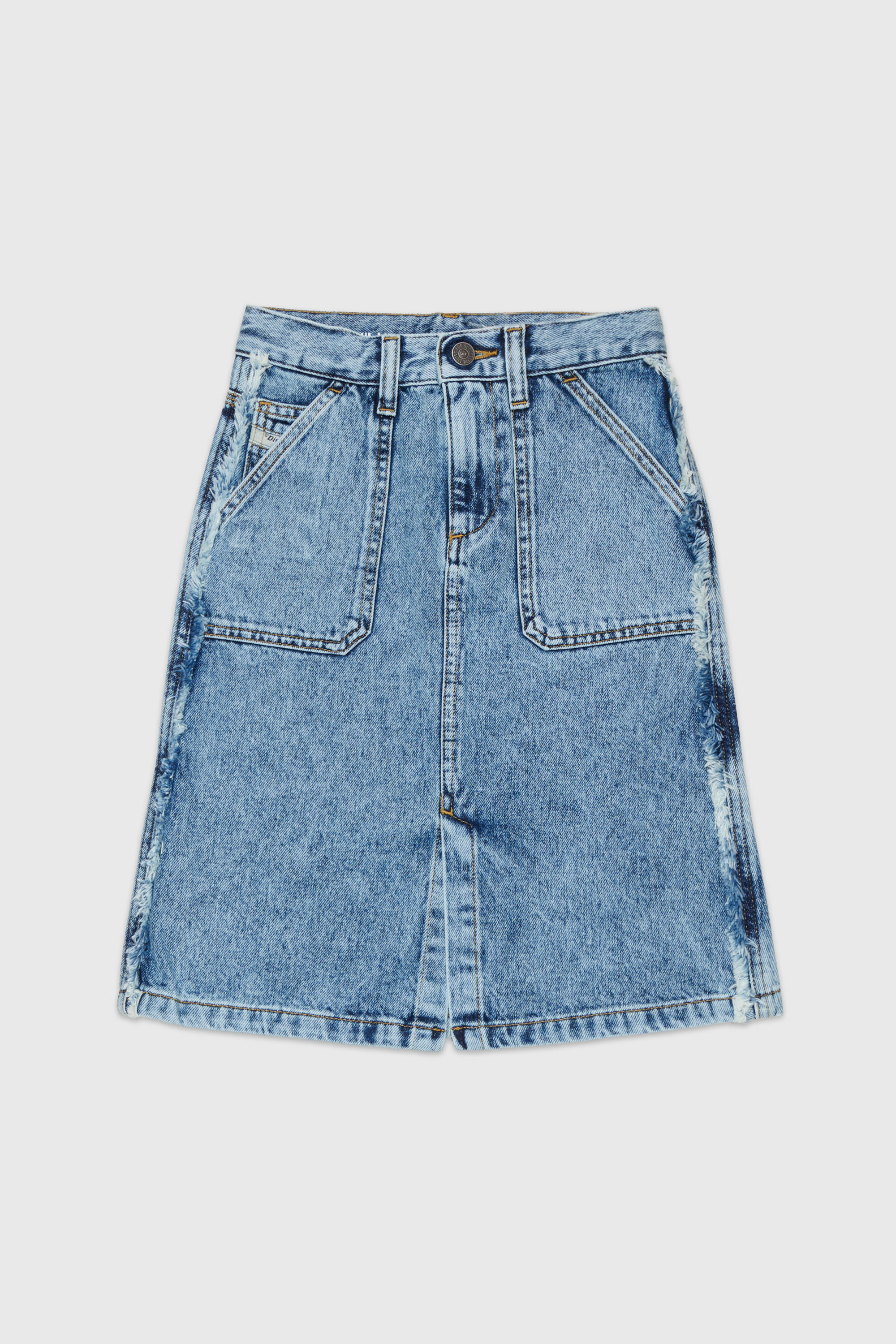 Diesel - GELKA, Woman's Frayed denim skirt with rose patch in Medium blue - 1
