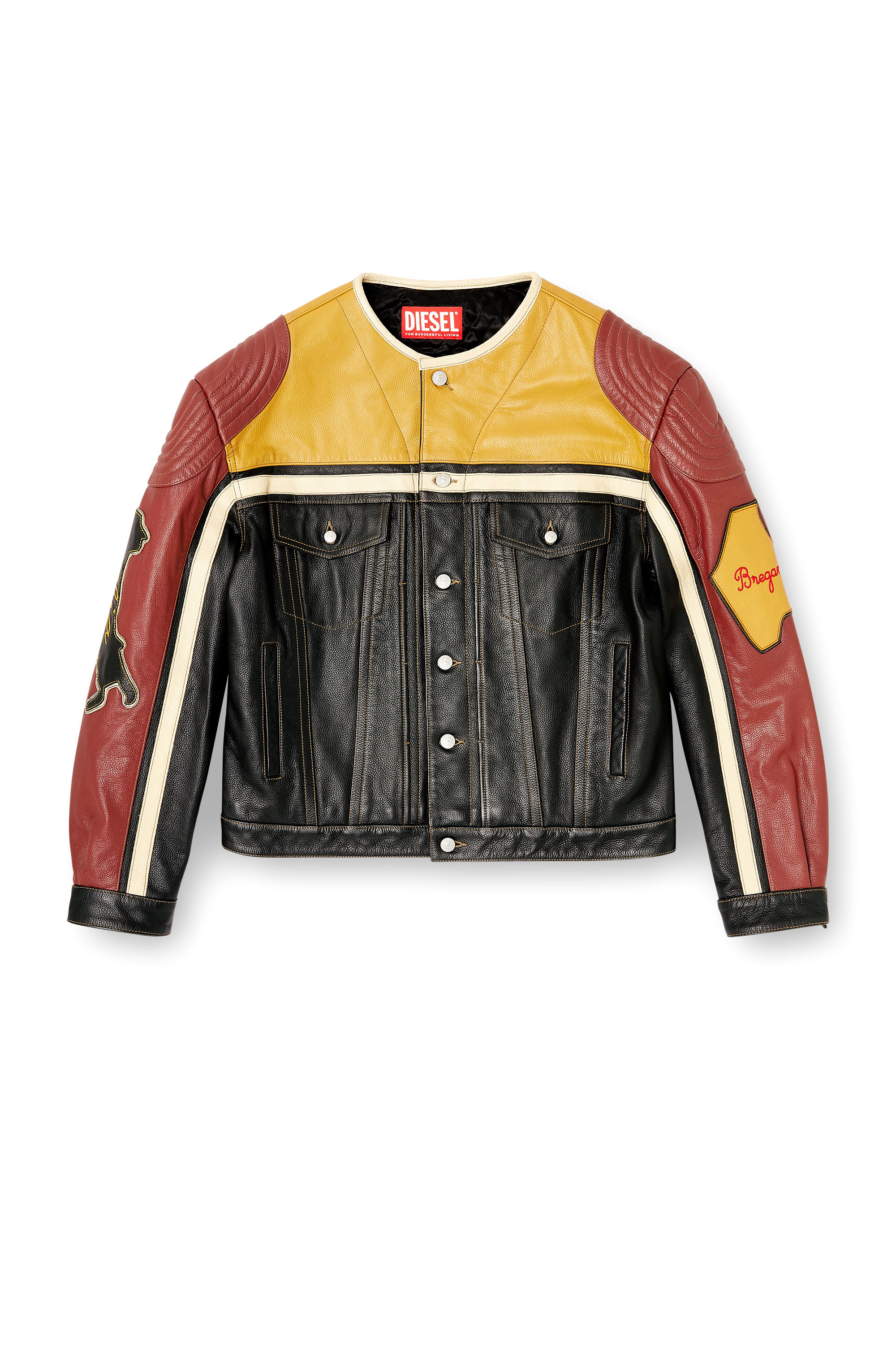 Diesel - L-COUG-20TH, Unisex's Leather jacket with patch details in Black/Red - 4