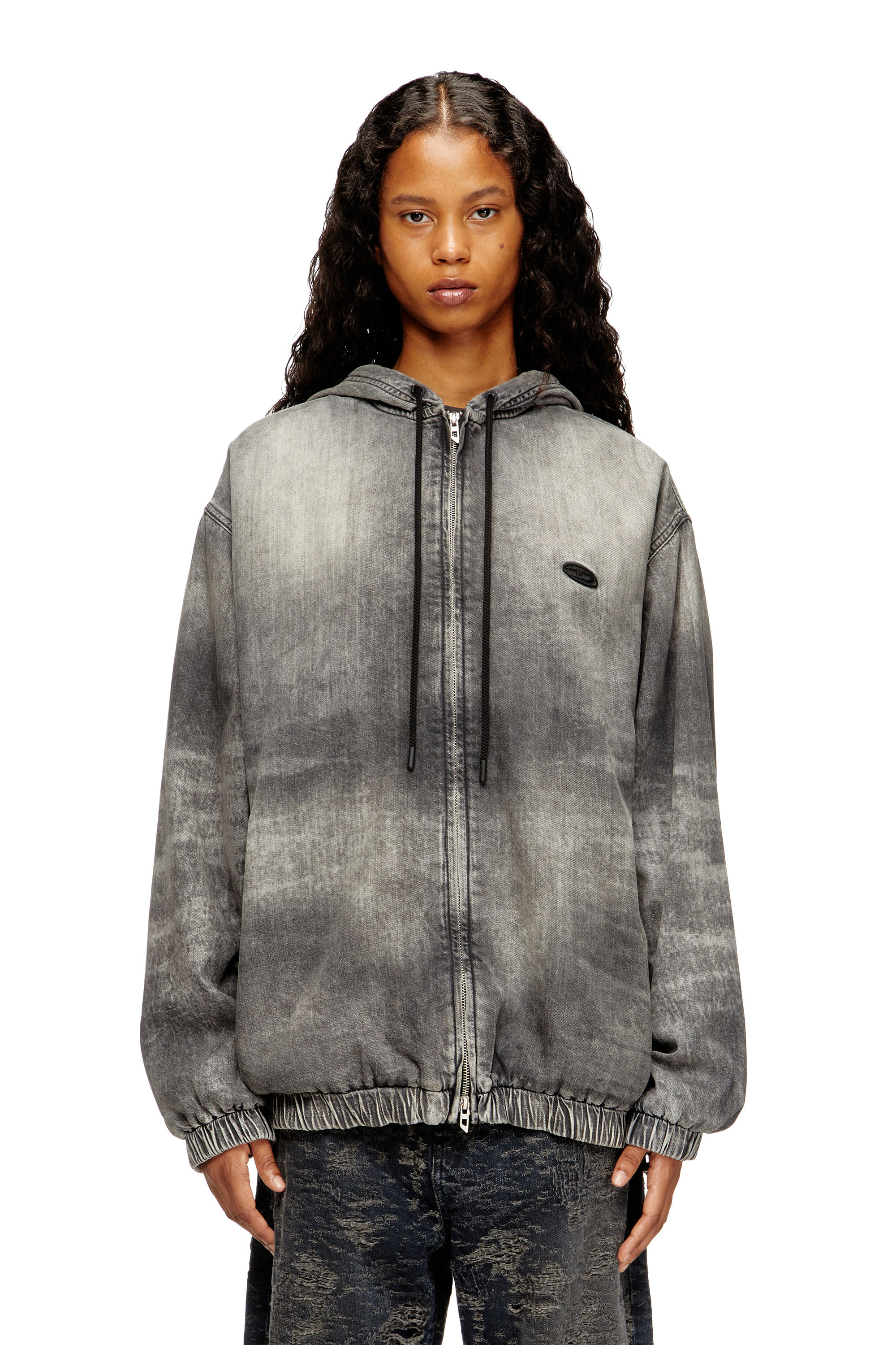 Diesel - D-OFFY-S, Unisex's Hooded jacket in marbled coated denim in Black/Dark grey - 2
