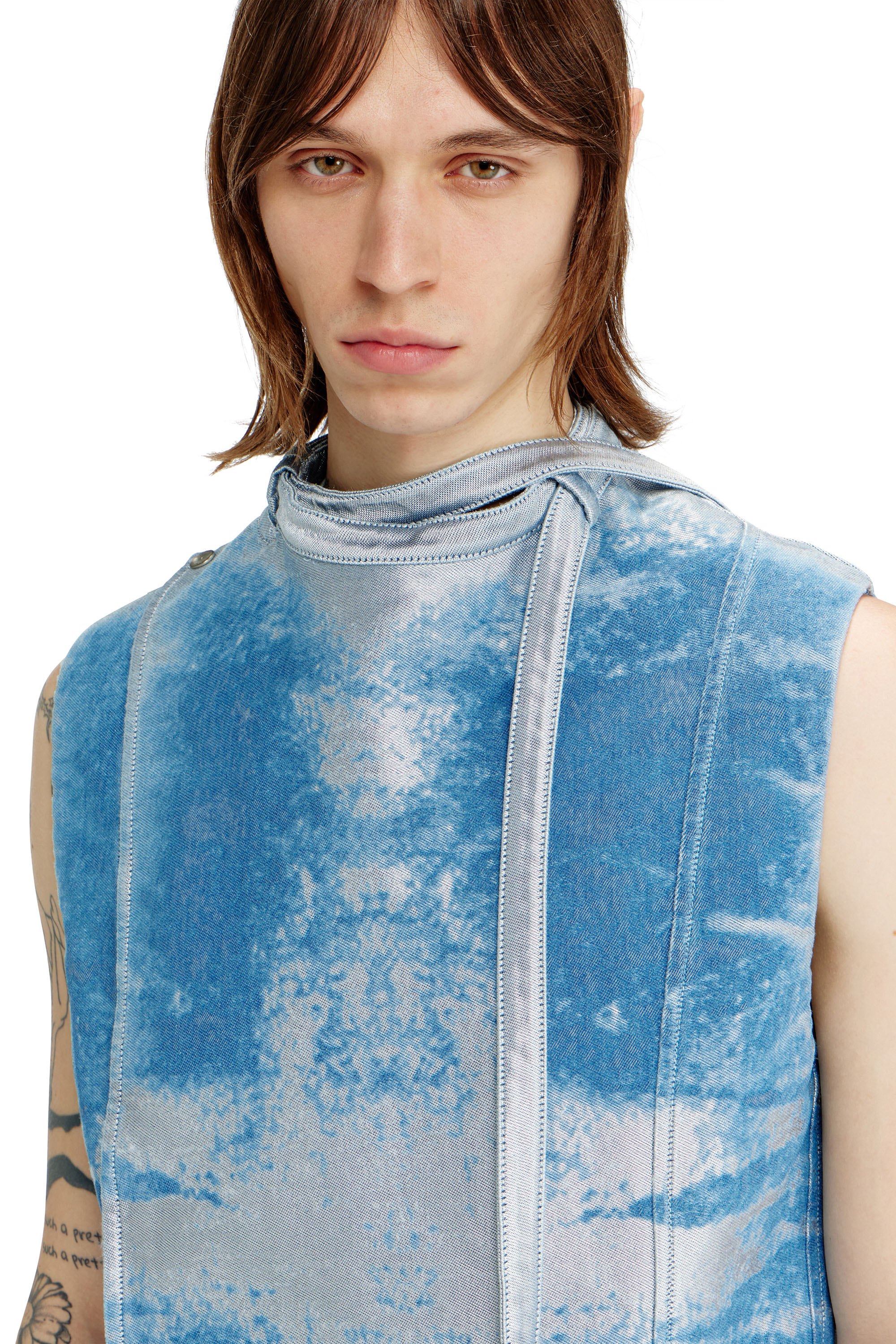 Diesel - D-LORMIL-FSI, Man's Sleeveless vest in coloured satin denim in Light Blue - 5