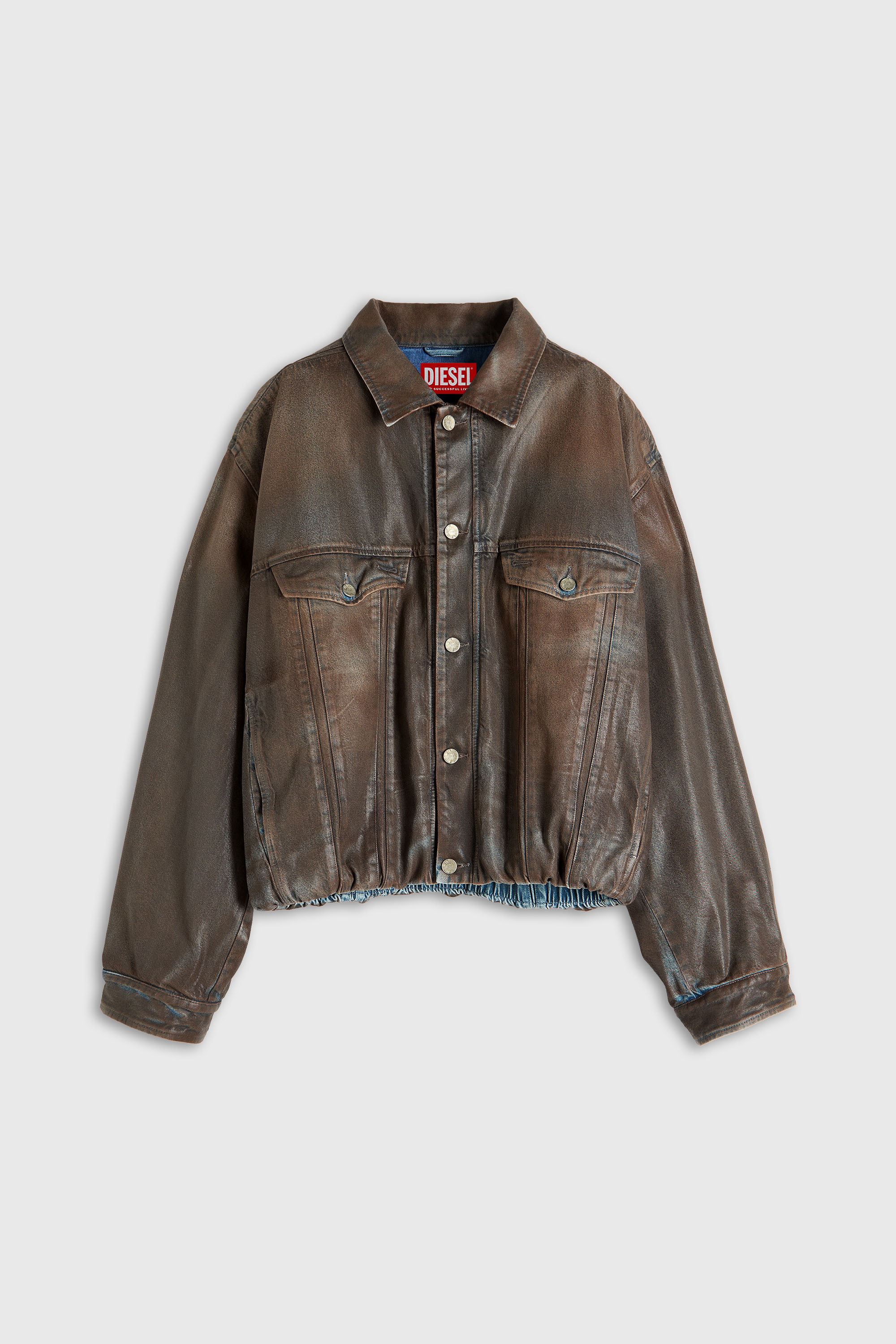 Diesel - D-MORVI-S, Unisex's Trucker jacket in coated denim in Brown - 2