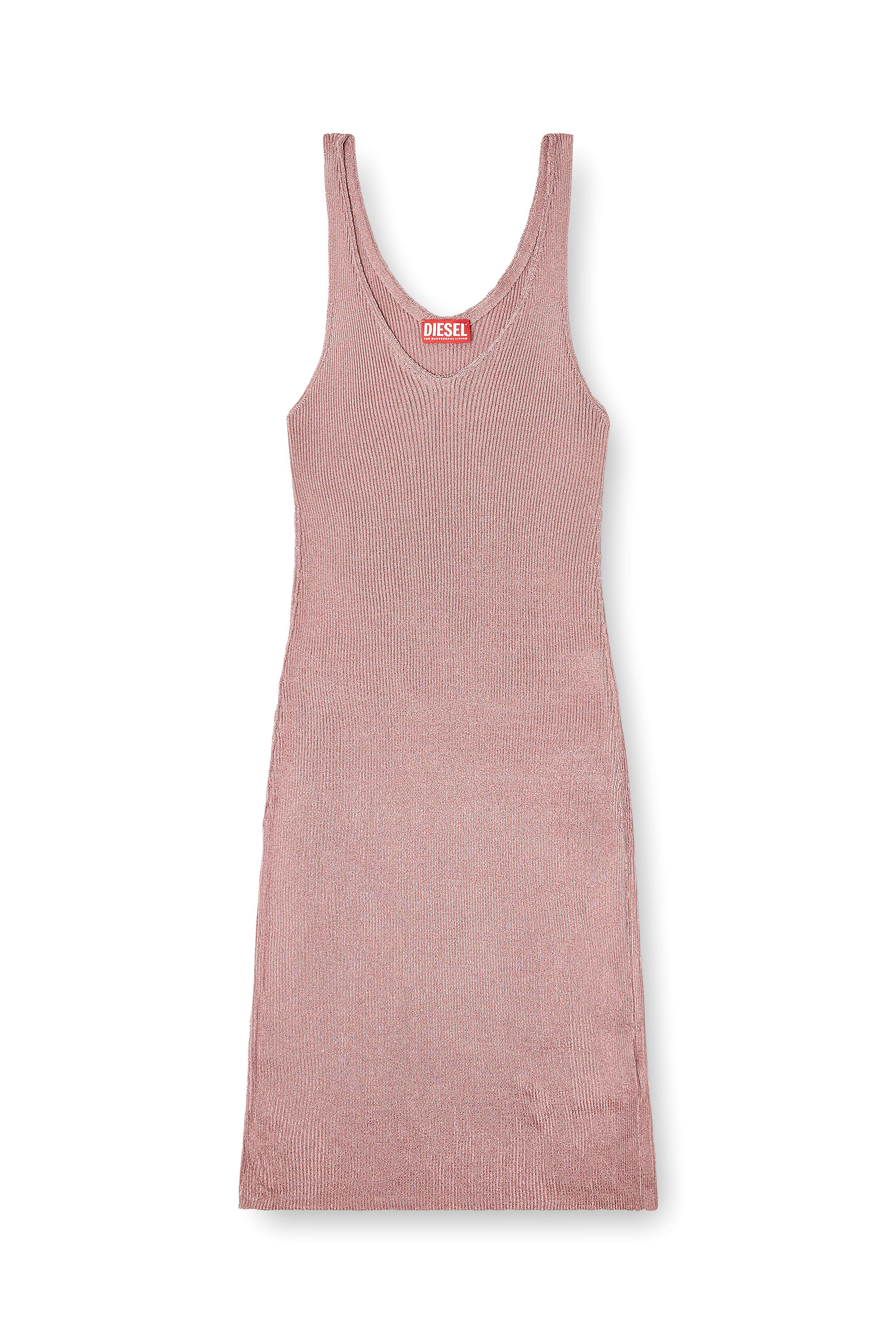 Diesel - M-DELOCA, Woman's Midi dress in metallic ribbed knit in Pink - 1