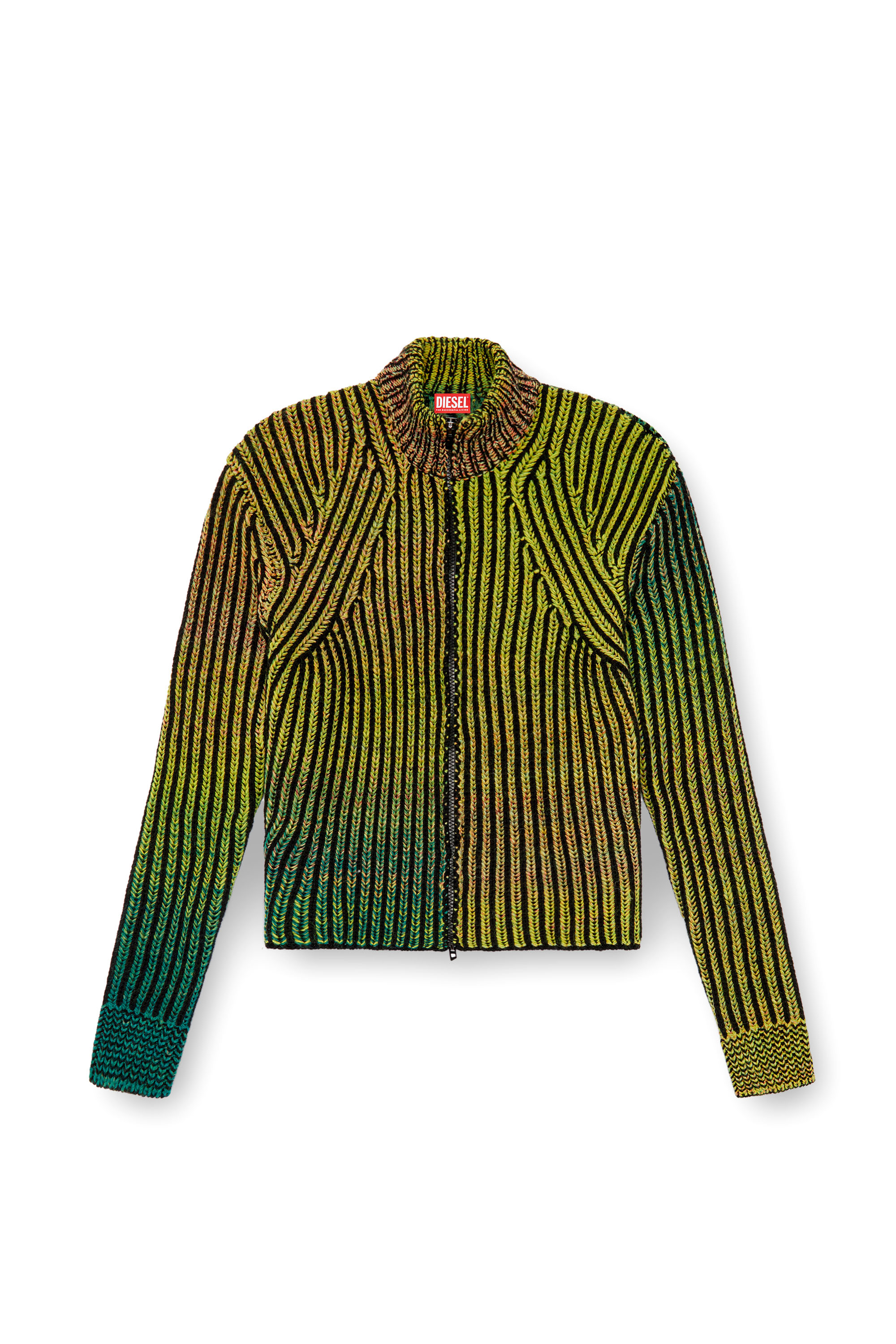 Diesel - K-OAKLAND-ZIP, Man's Striped ribbed zip-up cardigan in Green - 3