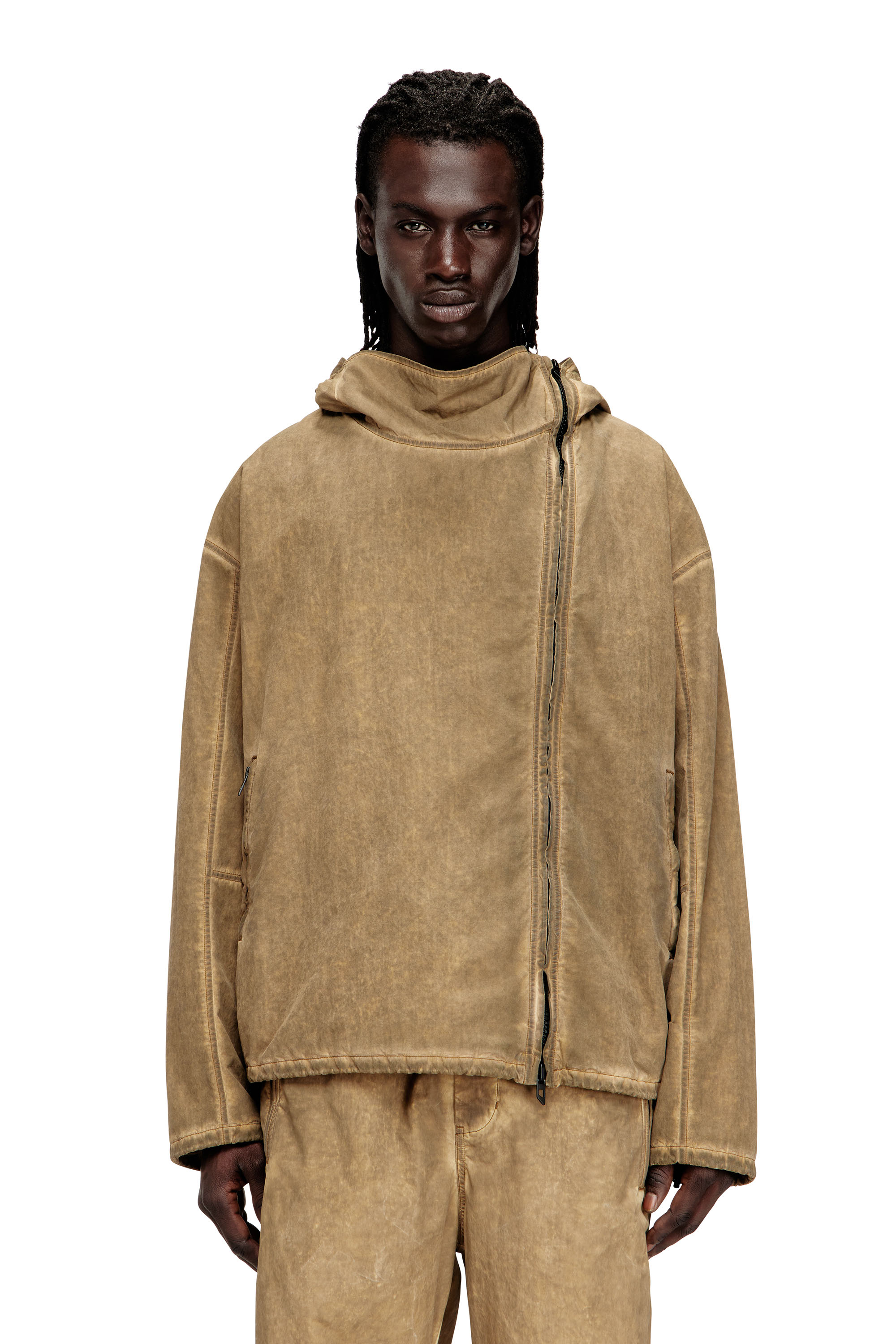 Diesel - J-SQUAD-TREAT, Man's Dirt-effect hooded jacket in Taslan in Beige - 3