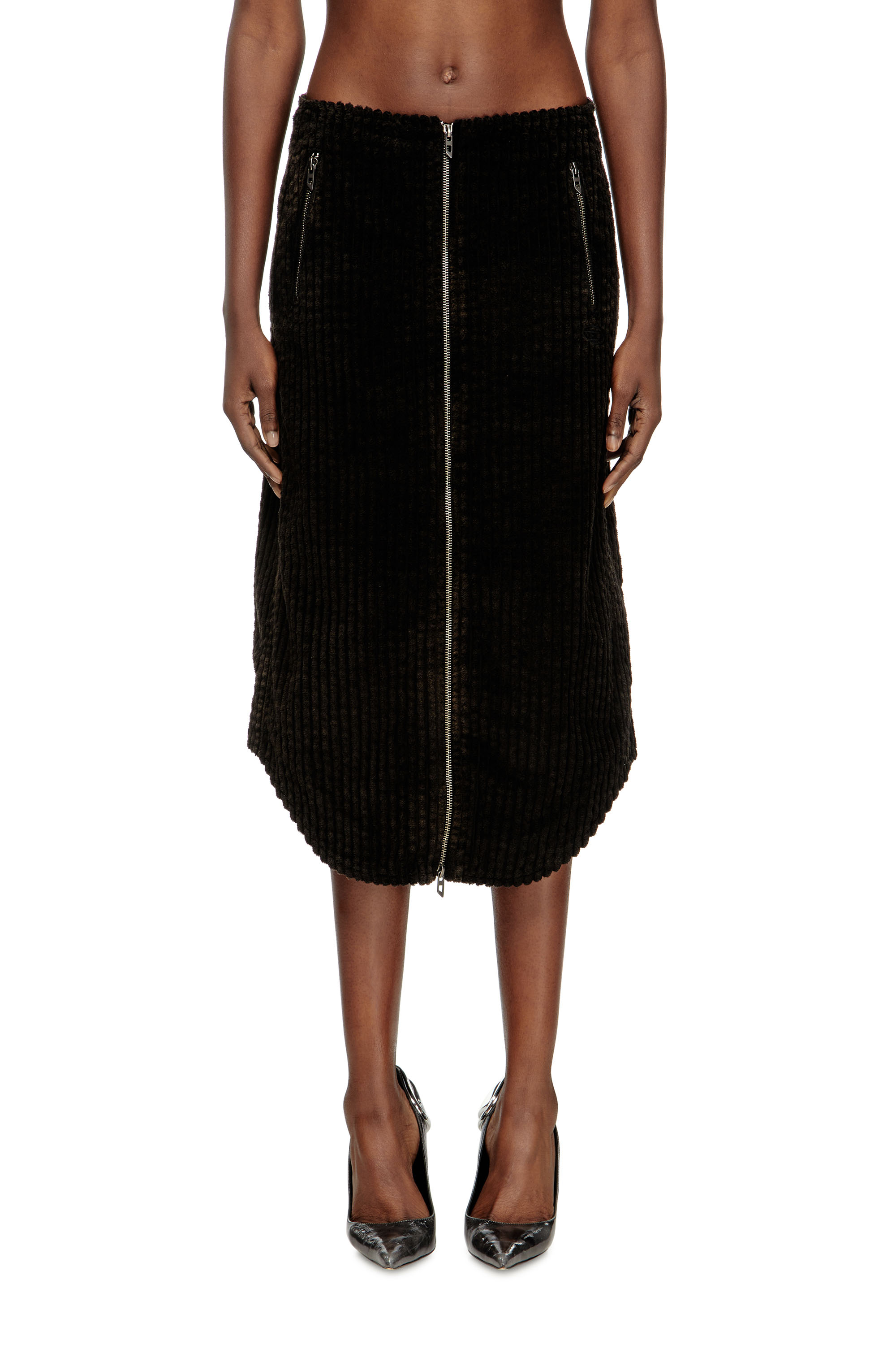 Diesel - O-LLIPOP, Woman's Cotton midi skirt with zipper in Black - 1