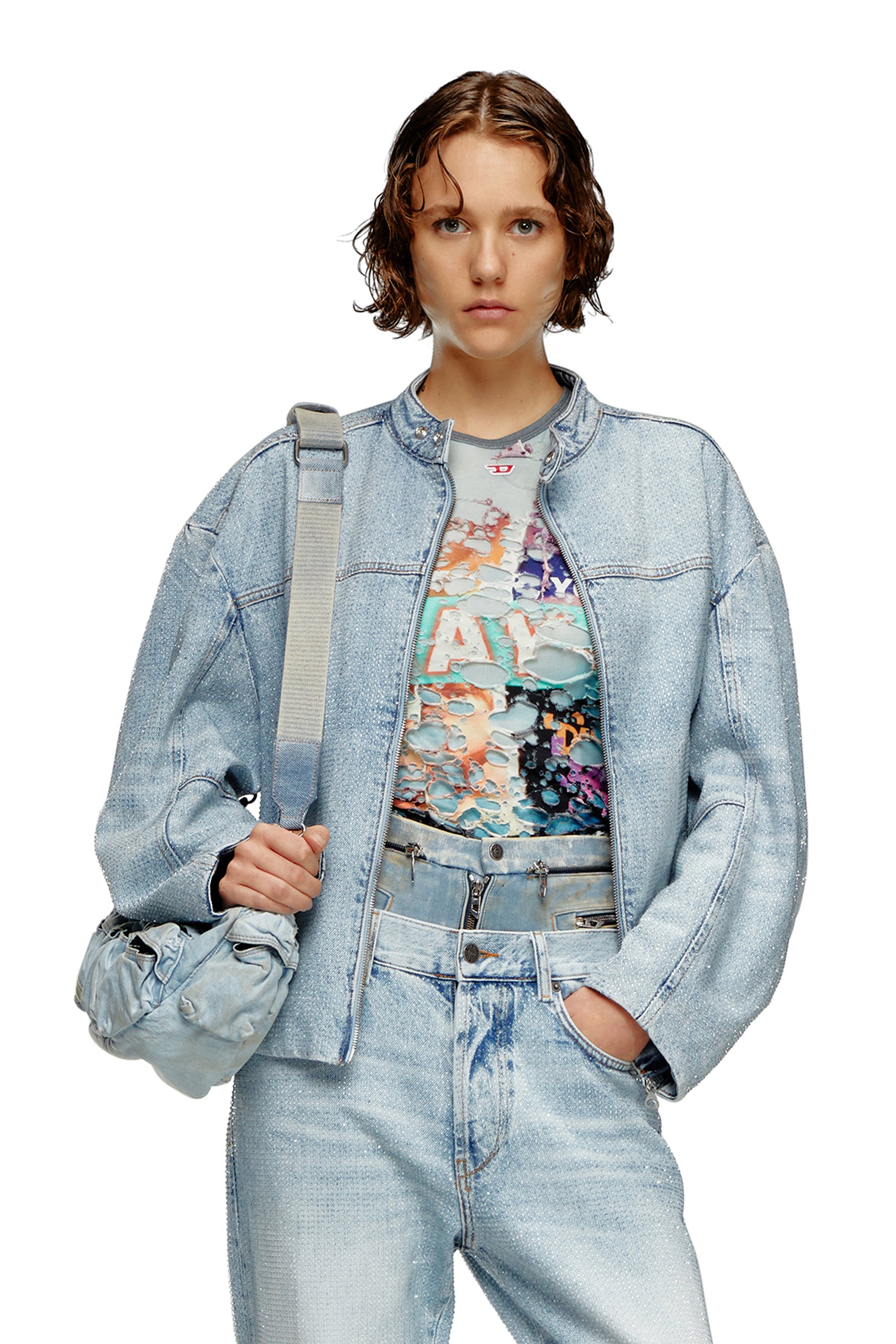 Diesel - DE-MARGE-FSE, Woman Oversized jacket in crystal denim in Blue - Image 1