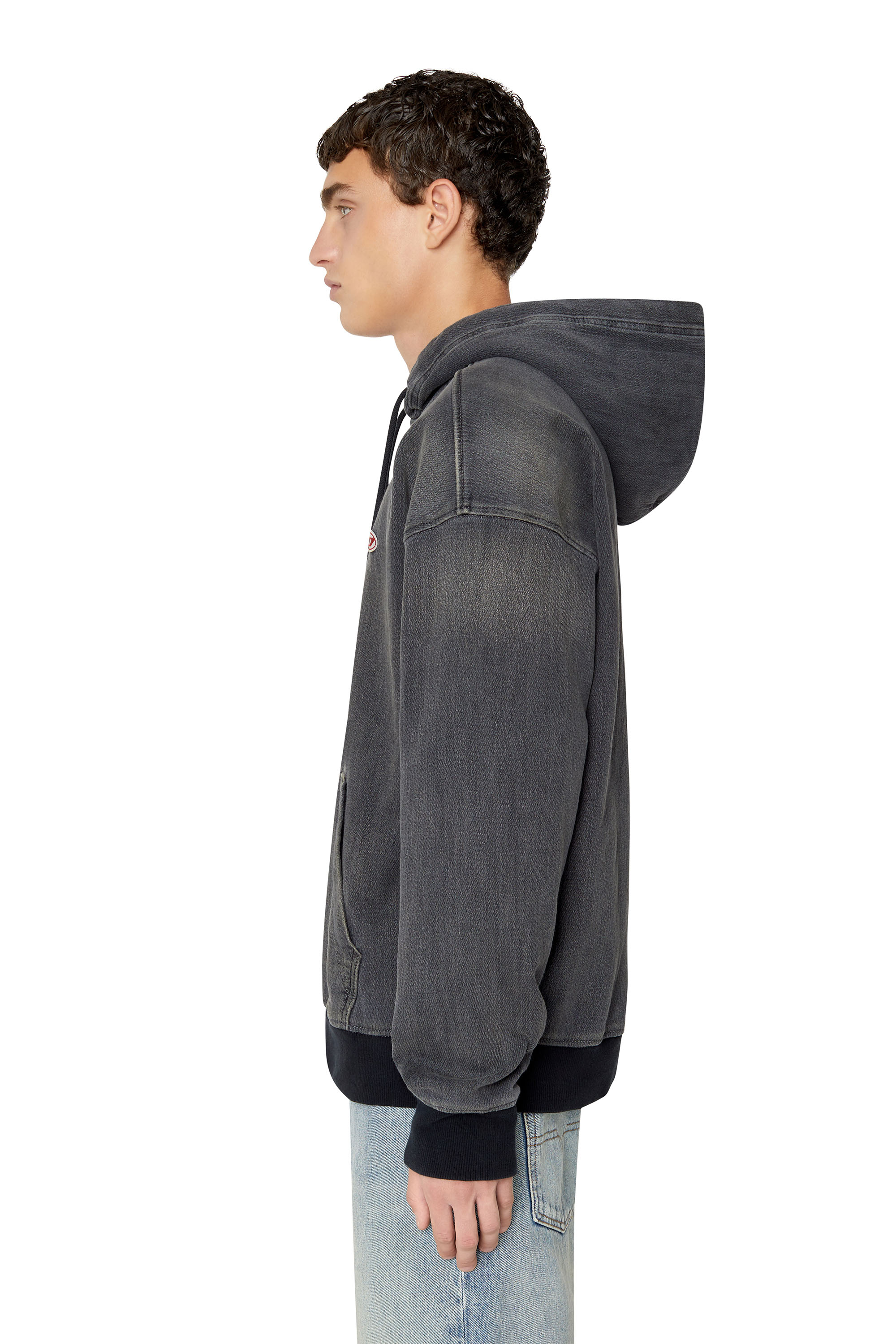 Diesel - D-UM-RIB TRACK DENIM HOODIE, Black/Dark grey - Image 4