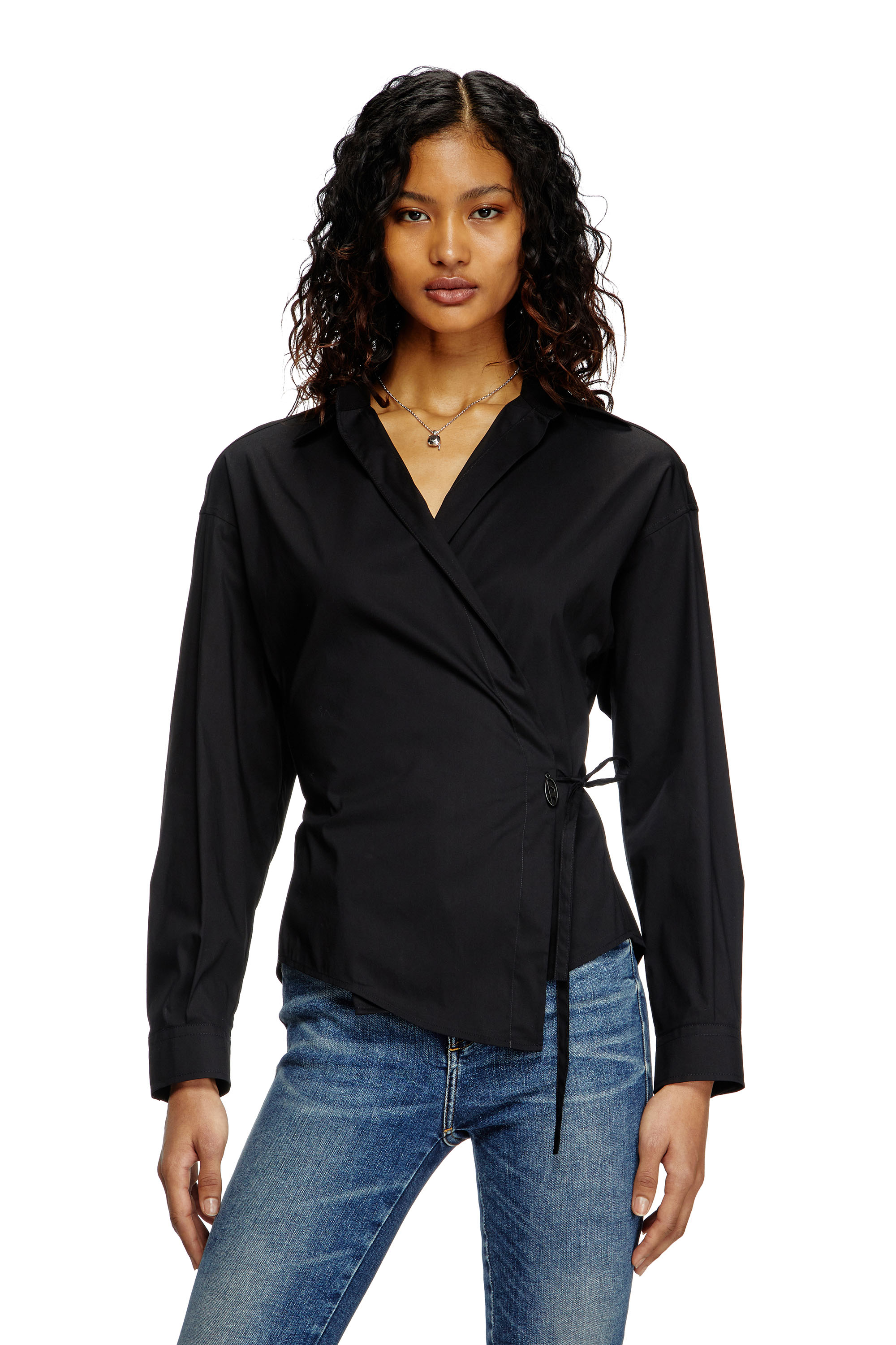 Diesel - C-DELPHI, Woman's Wrap shirt with logo charm in null - 1