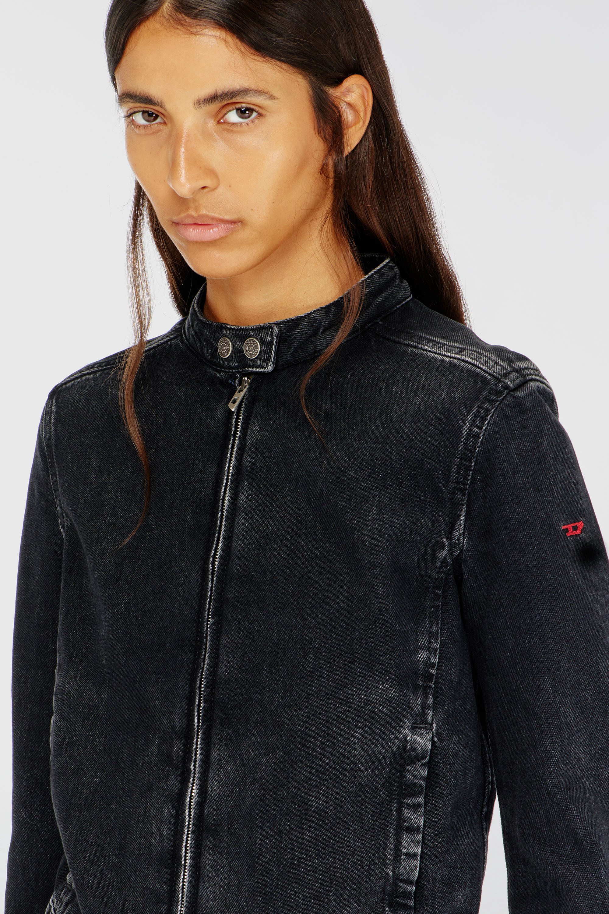 Diesel - DE-MORNIN, Woman's Moto jacket in denim in clean-wash denim in Black - 5
