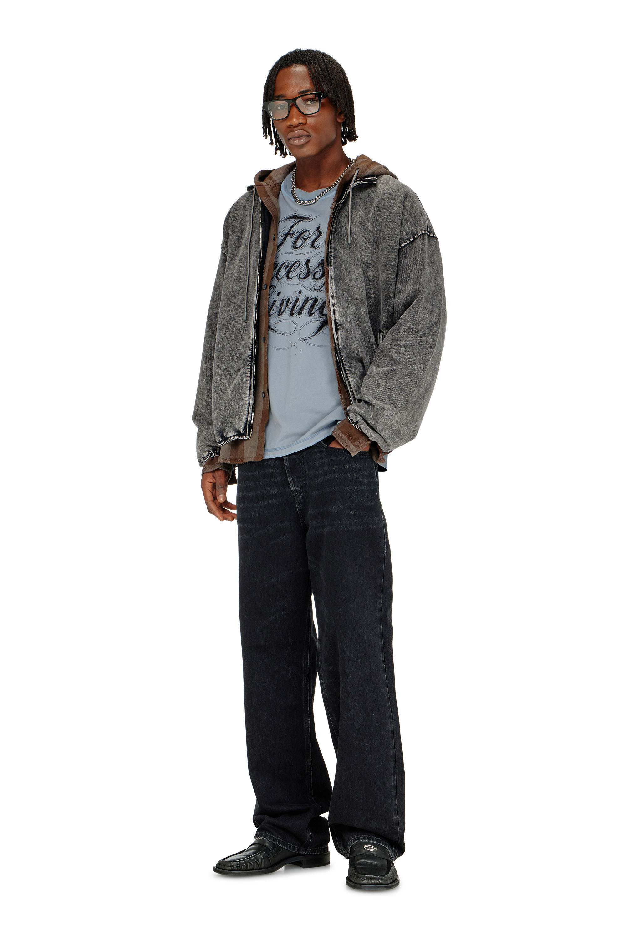 Diesel - S-CORSY, Man's Sweat jacket with denim effect in Grey - 2