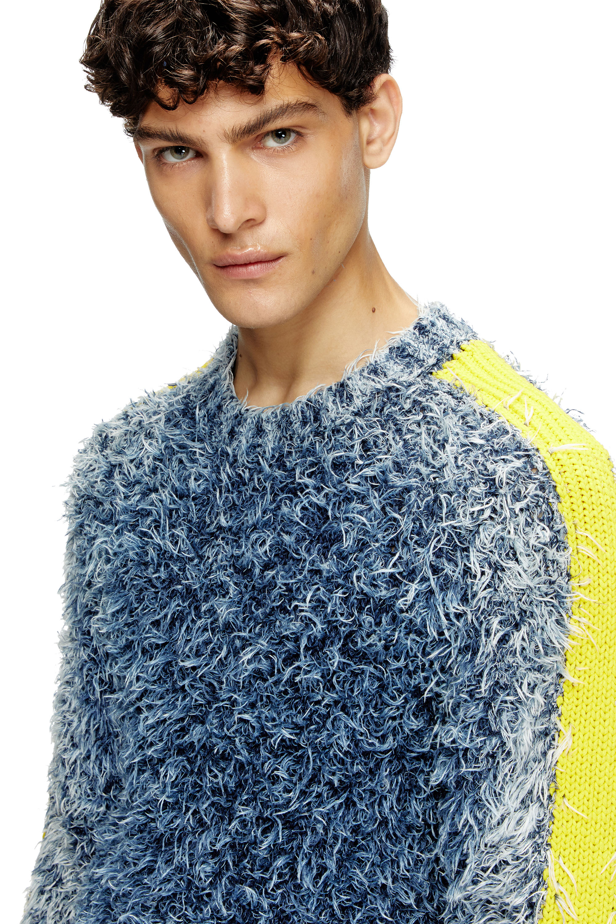 Diesel - K-DAMON, Man's Textured-knit jumper with contrast bands in Blue - 5