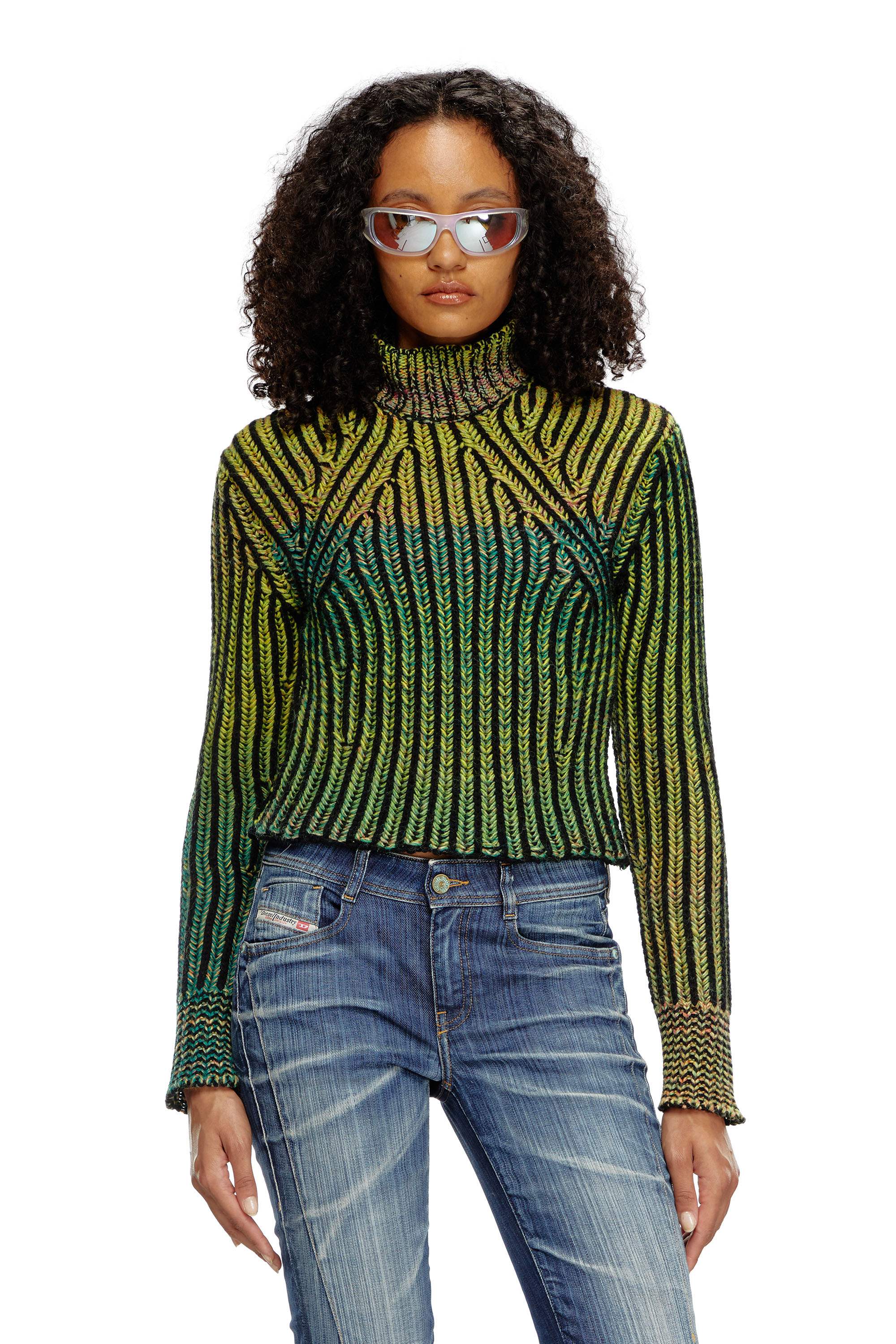 Diesel - M-ORKID, Woman's Cropped turtleneck in dégradé knit in Dark Green - 1