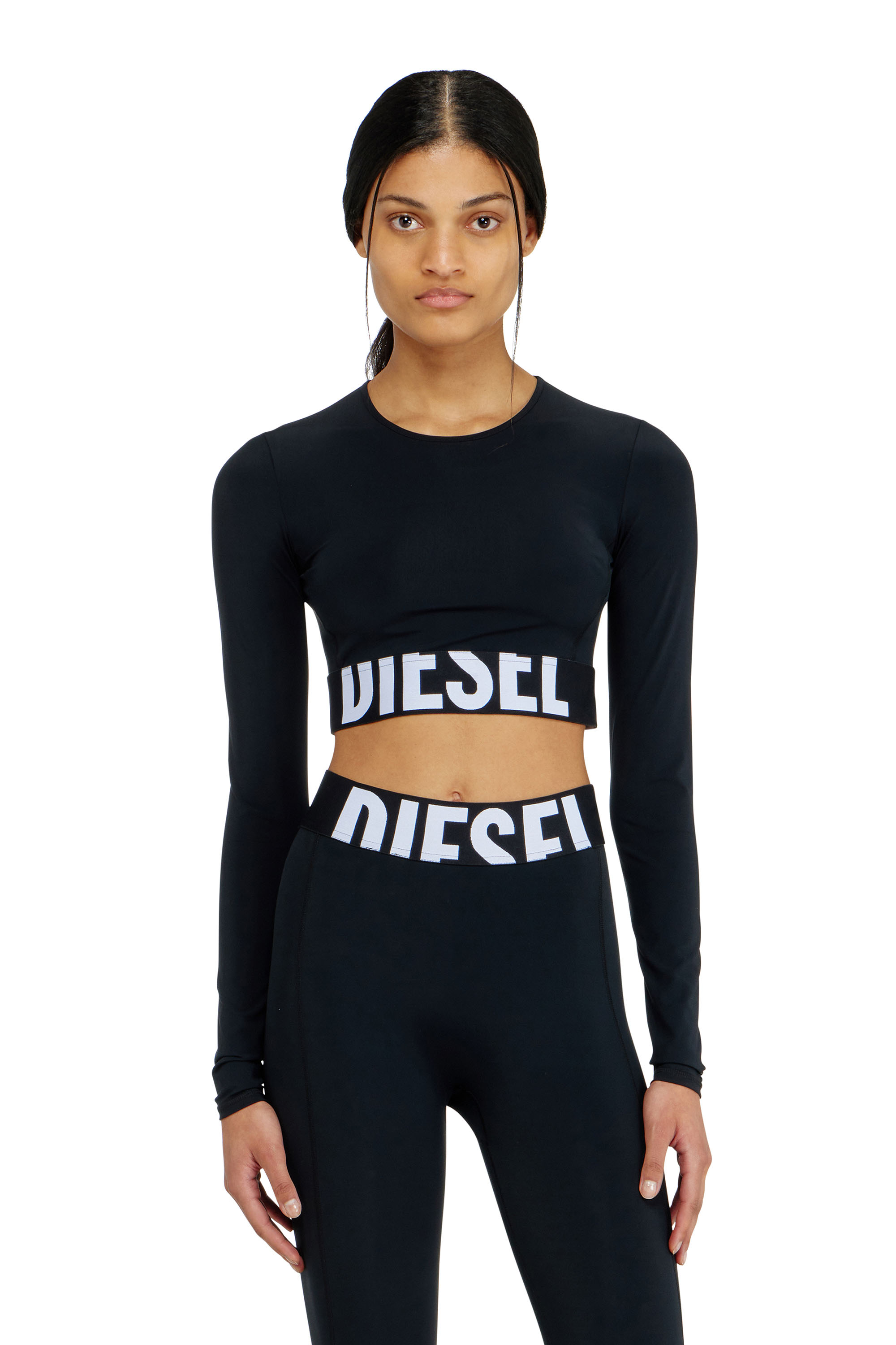Diesel - MELISSA-D-POP, Woman's Microfibre crop top with cut-off logo in Black - 1