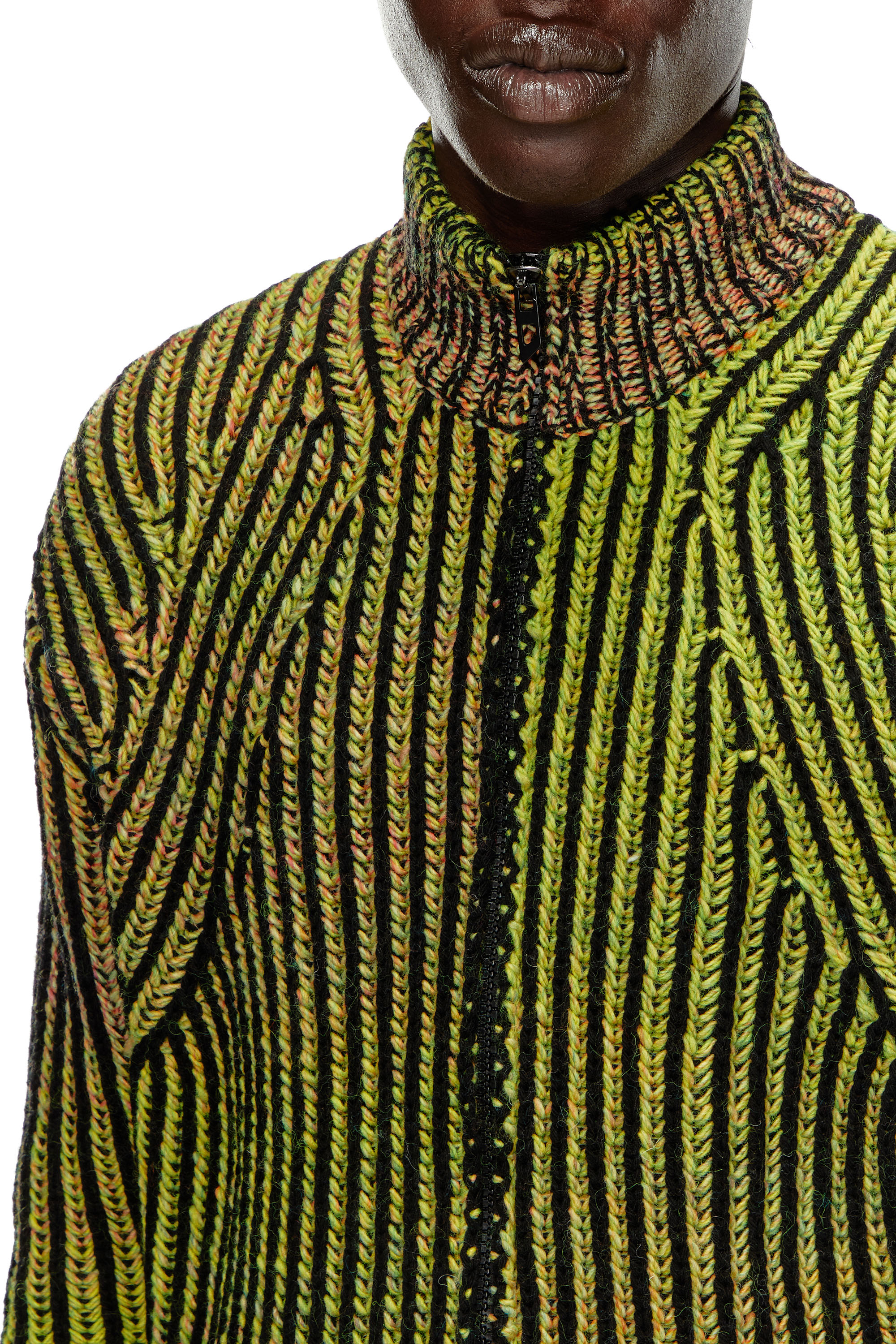 Diesel - K-OAKLAND-ZIP, Man's Striped ribbed zip-up cardigan in Green - 5