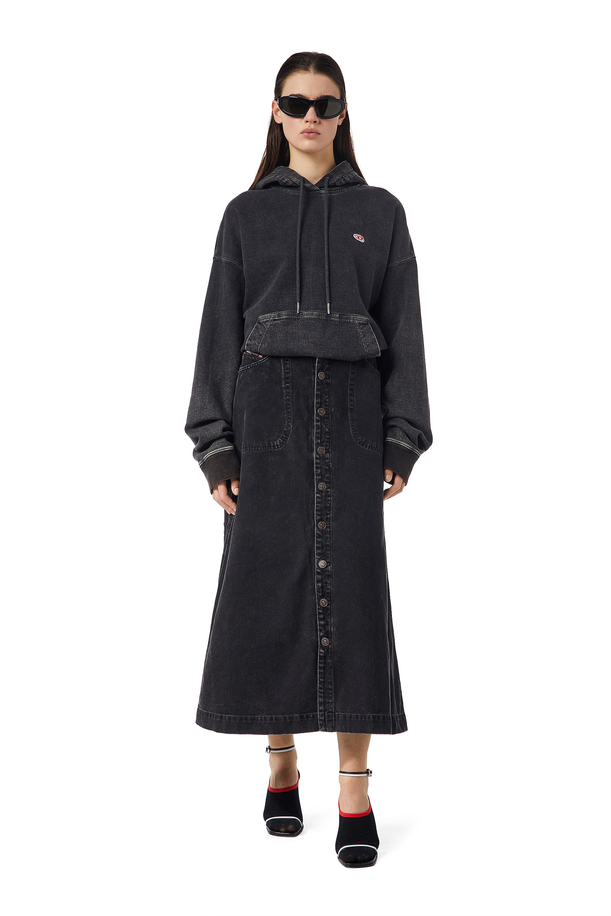 Diesel - DE-ALBUS-L A-LINE LONG SKIRT, Black/Dark grey - Image 5