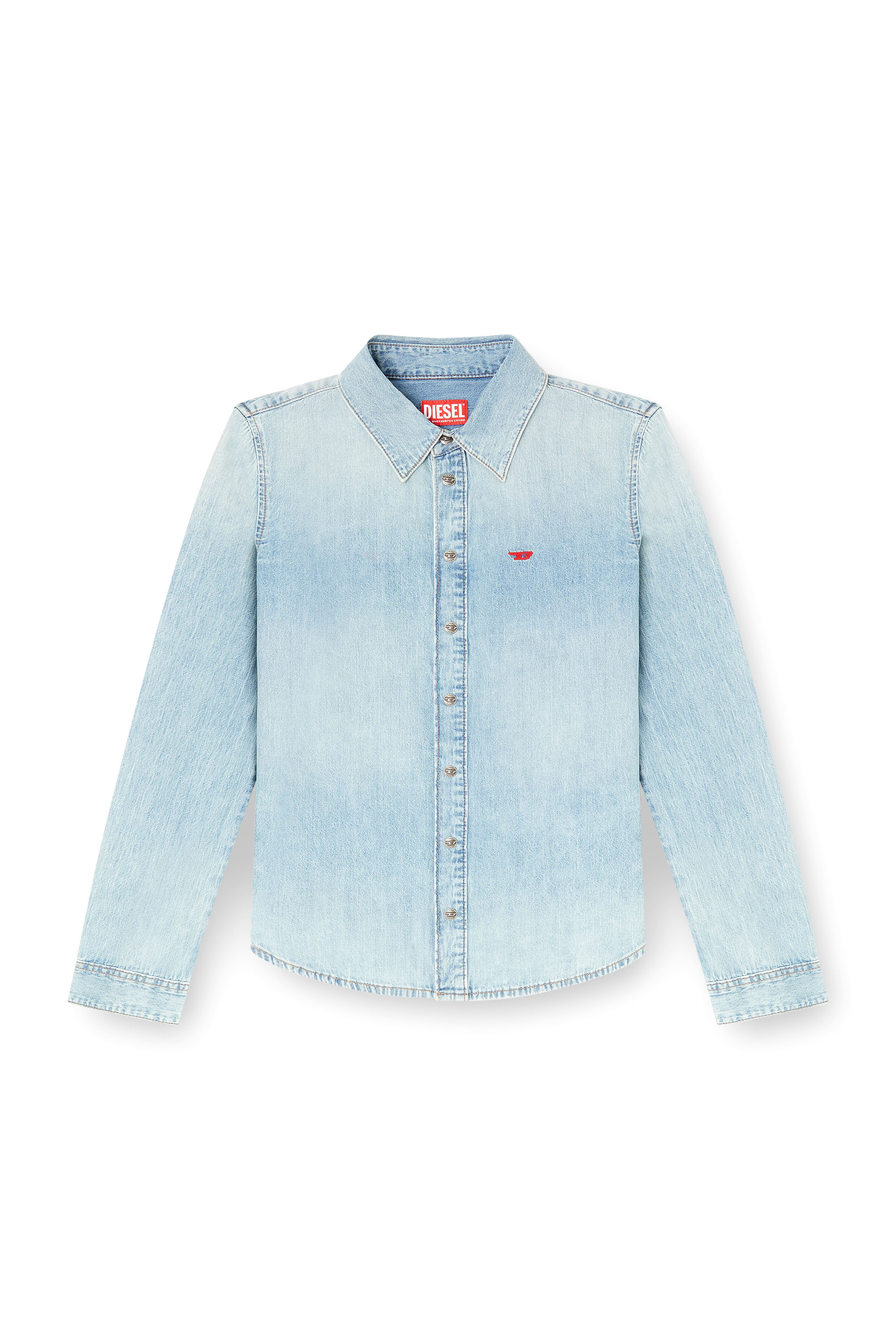 Diesel - DE-EAZY, Woman's Denim shirt with embroidered logo in Light Blue - 2