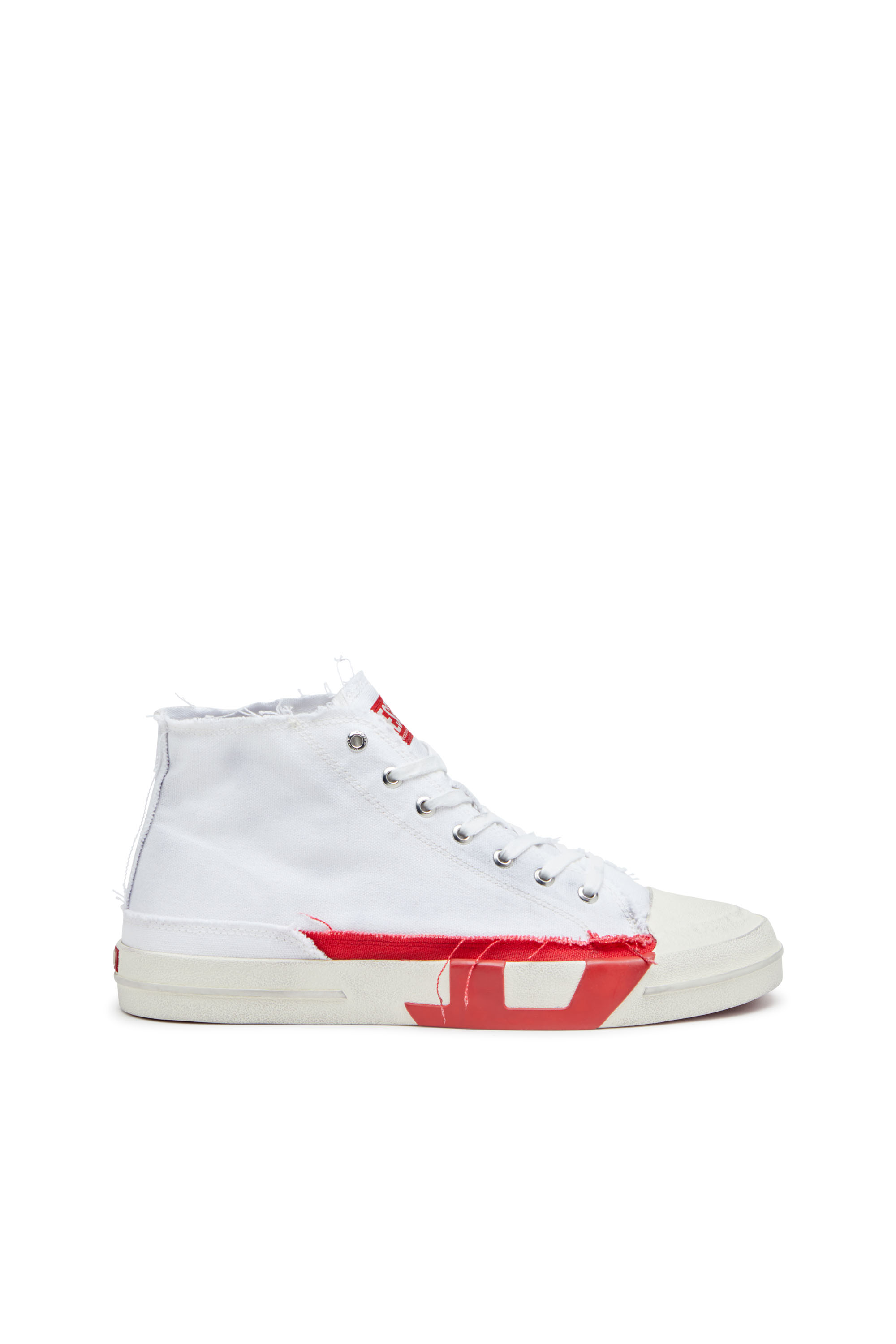 S-D-VERSE MID, White/Red Diesel - S-D-VERSE MID, Man's S-D-Verse-Dirty-effect high-top canvas sneakers in White/Red - 1