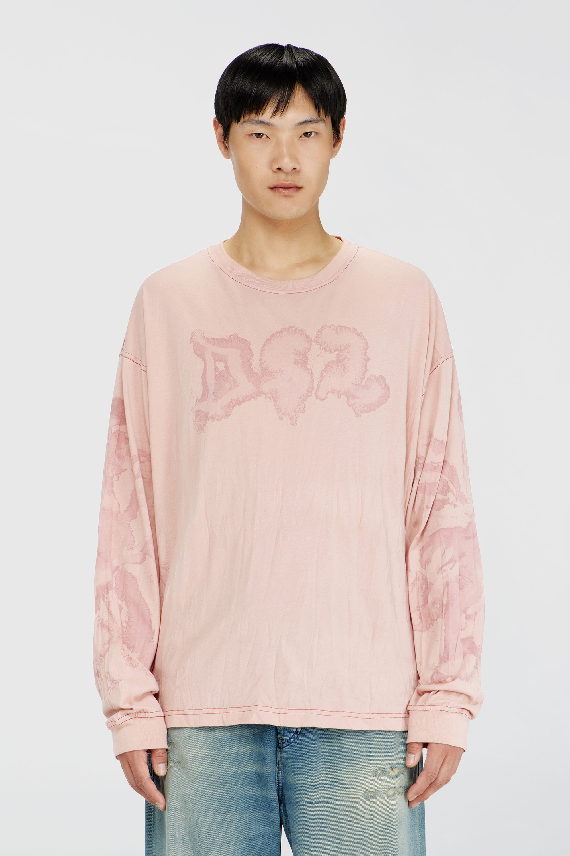 Relaxed long sleeve tee with blotched print