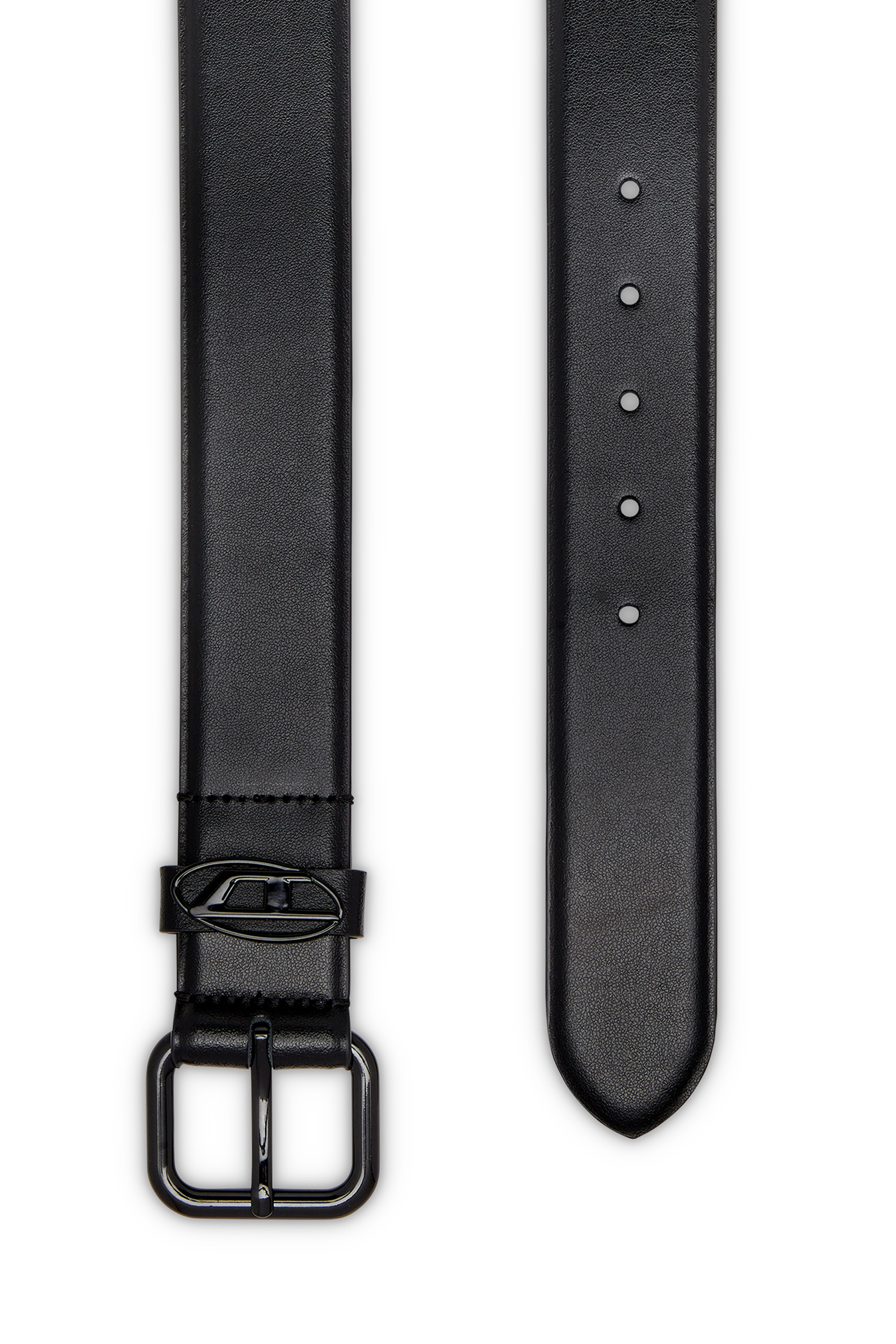 Diesel - B-1DR OVAL D LOOP, Unisex's Logo-plaque embellished leather belt in Bright Black - 2