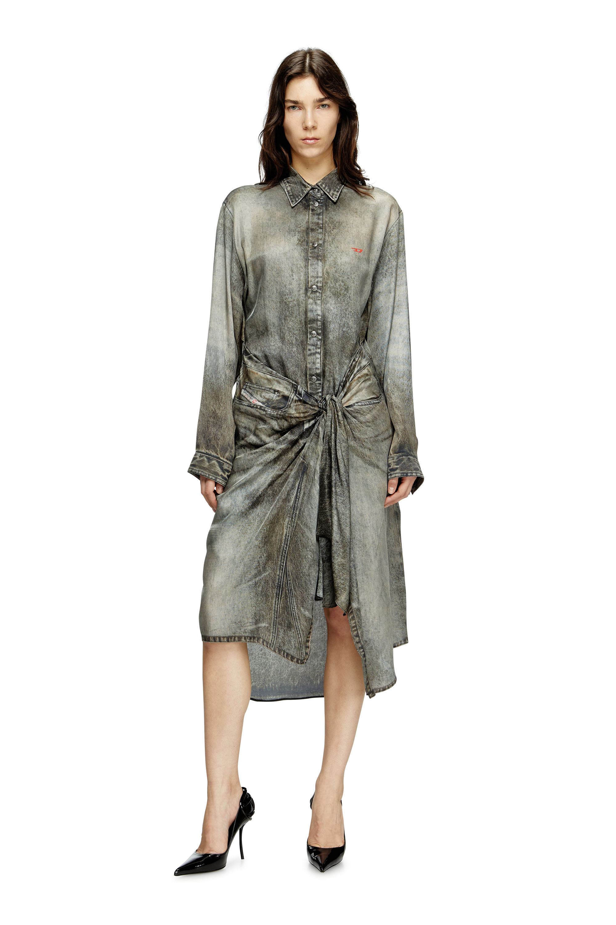 Diesel - D-ILETTA, Woman's Wrap dress in denim-look viscose in Dark grey - 3