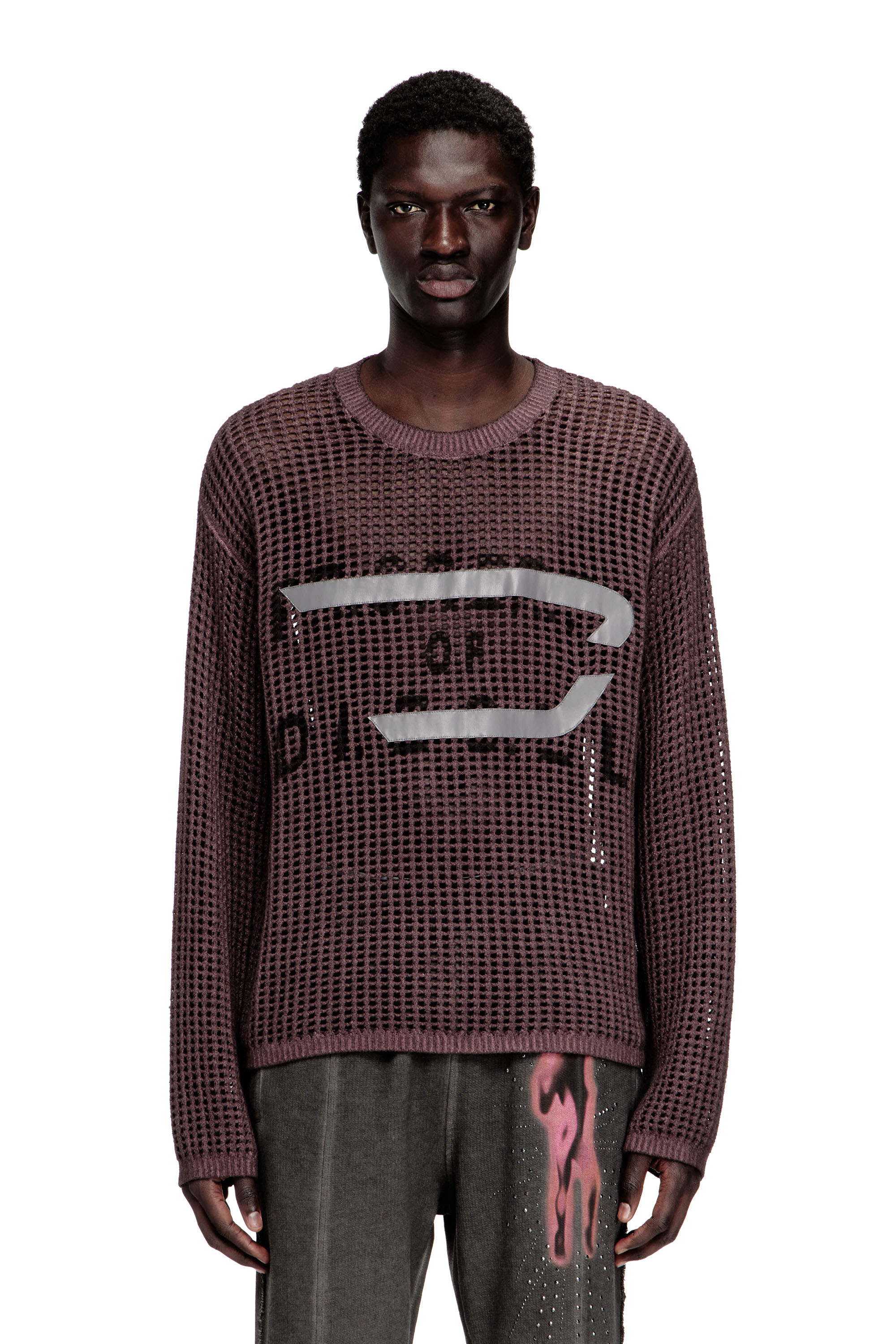 Diesel - K-ROCH, Man's Long-sleeve mesh-knit top in Violet - 3