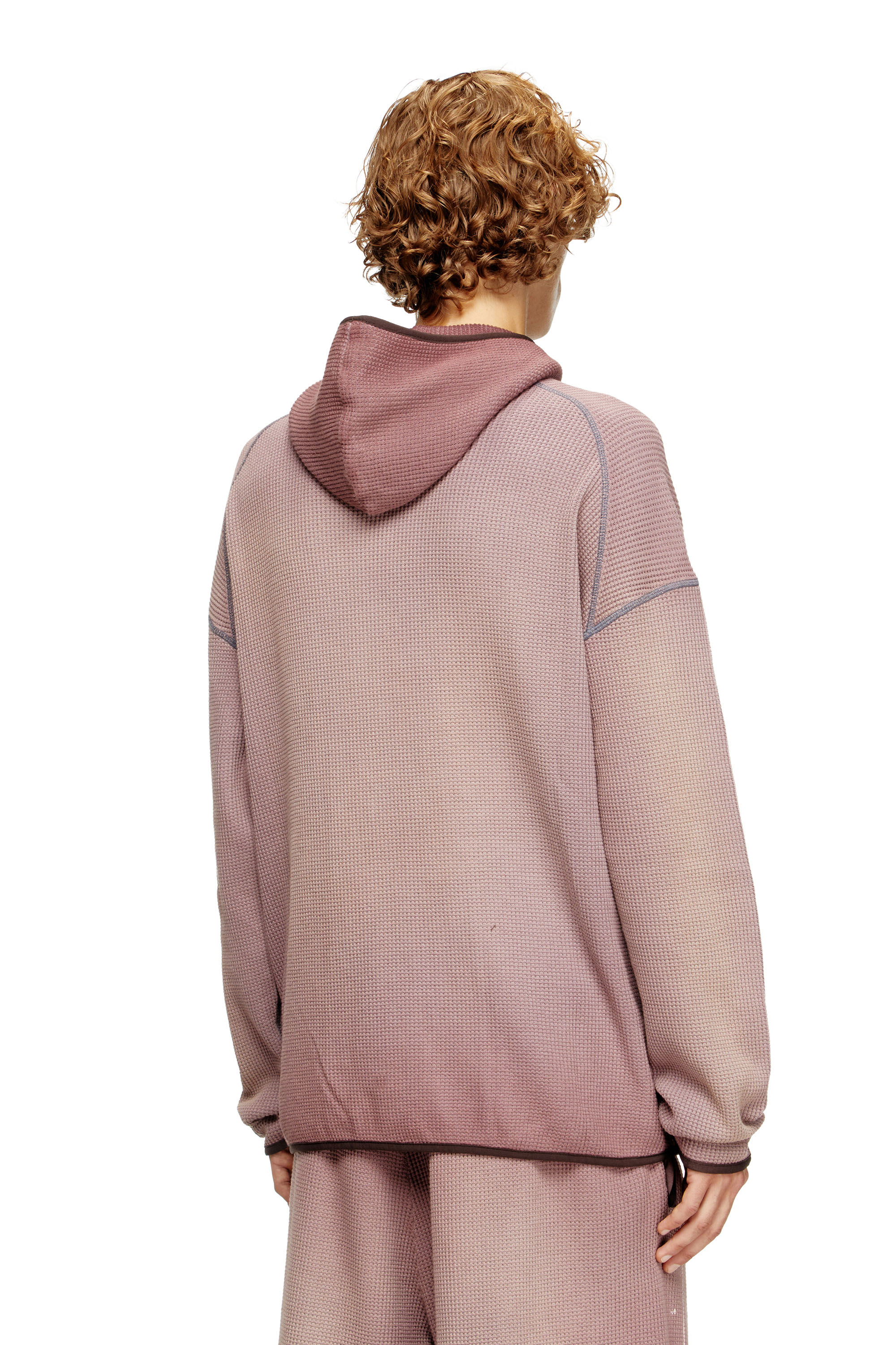 Diesel - S-WAF-HOOD-NEW, Man's Faded waffle hoodie with graphic print in Violet - 4