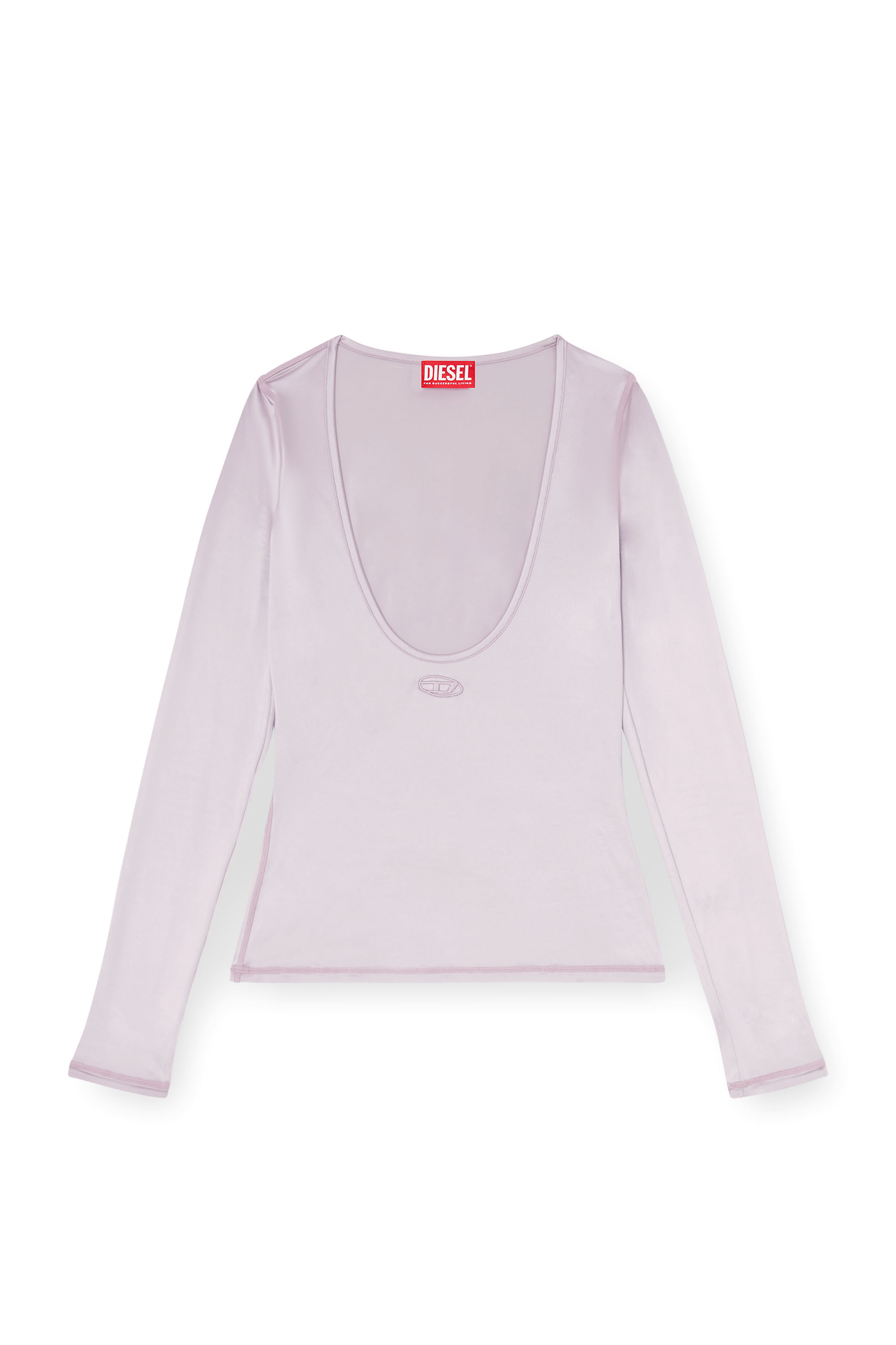 Diesel - T-ELPHIN-LS, Woman's Nylon slim top scoop neck with Logo Oval D embroidery in null - 1