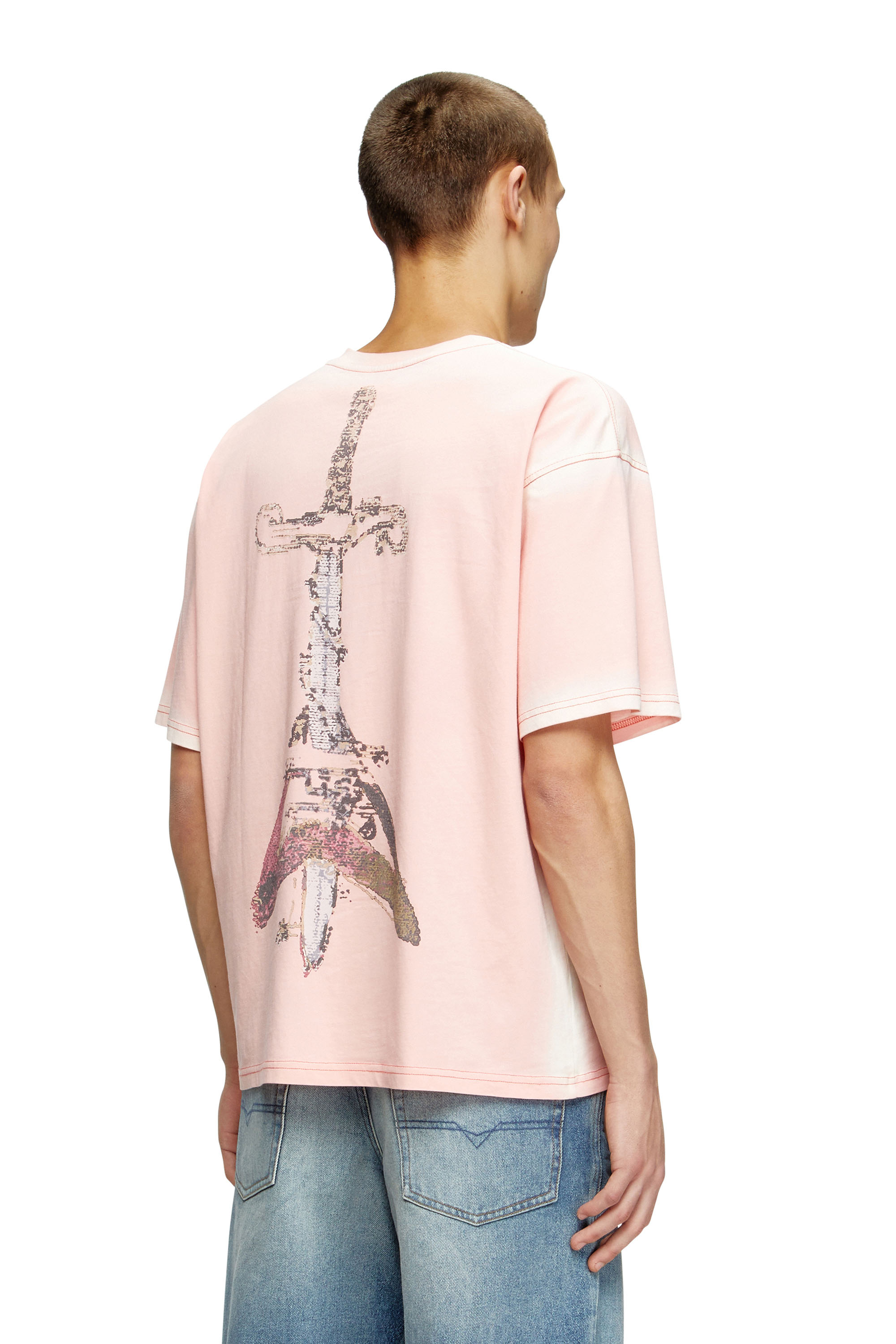 Diesel - T-BOXT-T10, Man's T-shirt with sword print in Pink - 4