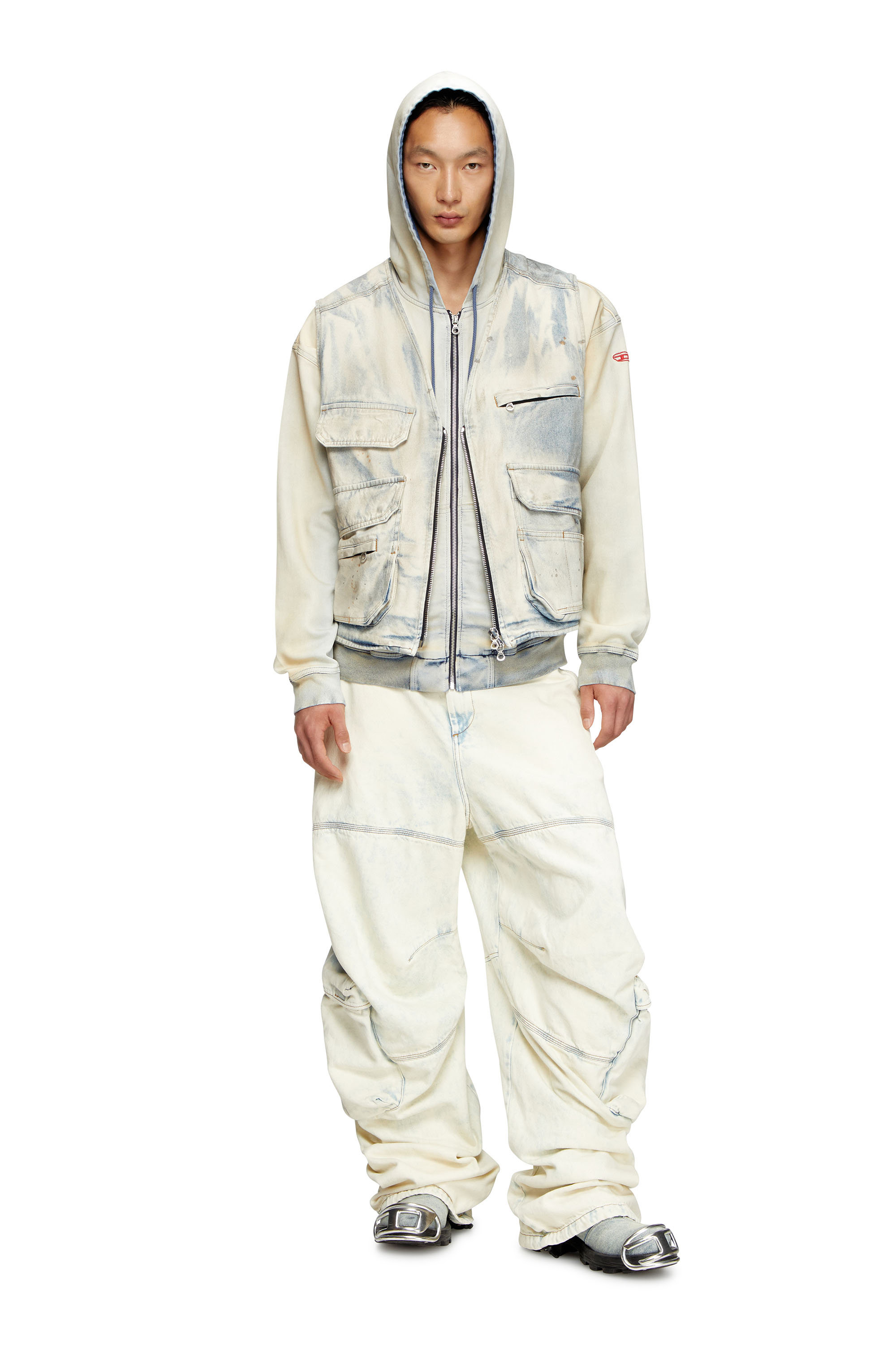 Diesel - D-GIR-S TRACK, Unisex's Zip-up hoodie in coated dusty Track Denim in Light Blue - 3