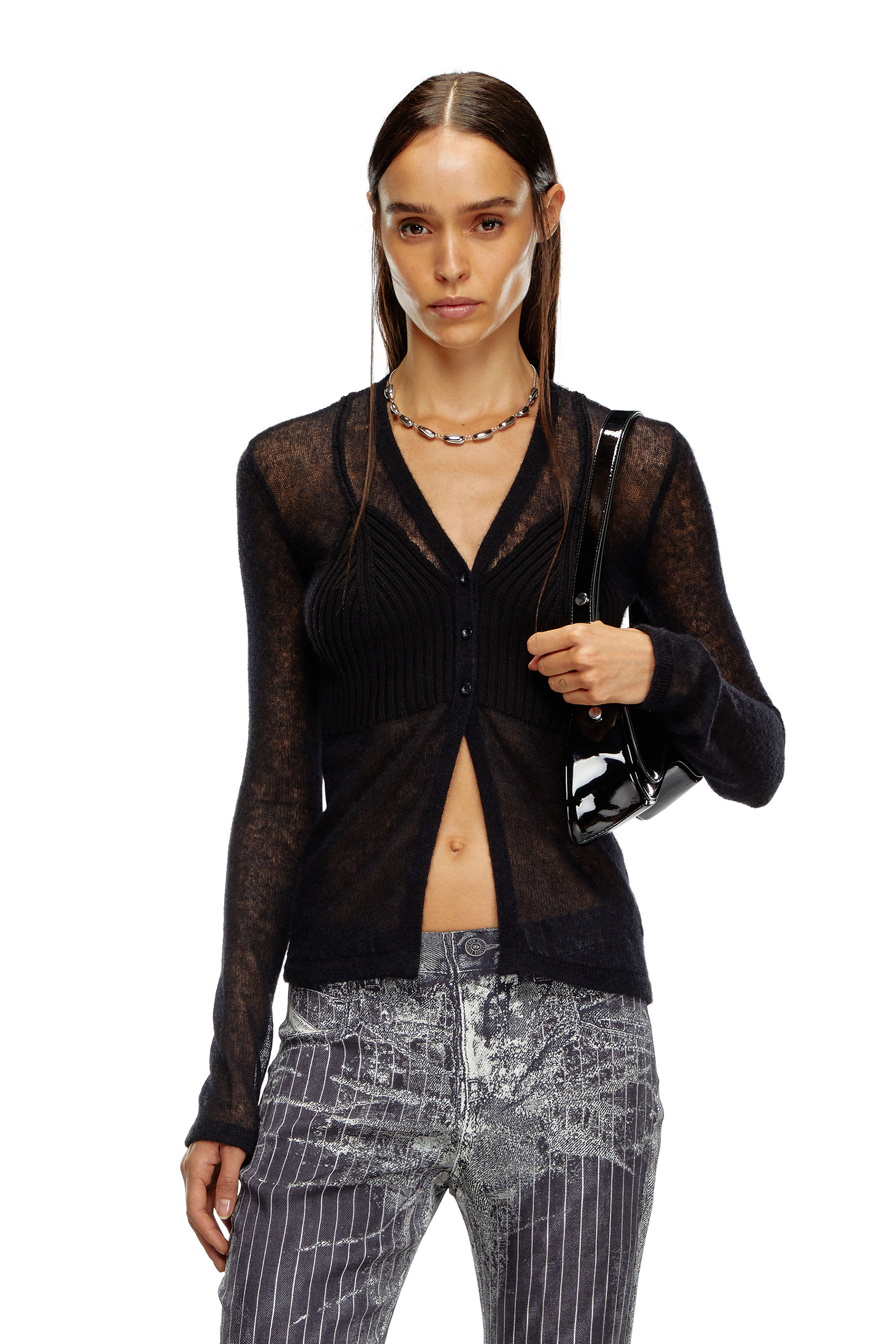 Diesel - M-ARINA, Woman's Sheer cardigan with bra detail in Black - 1