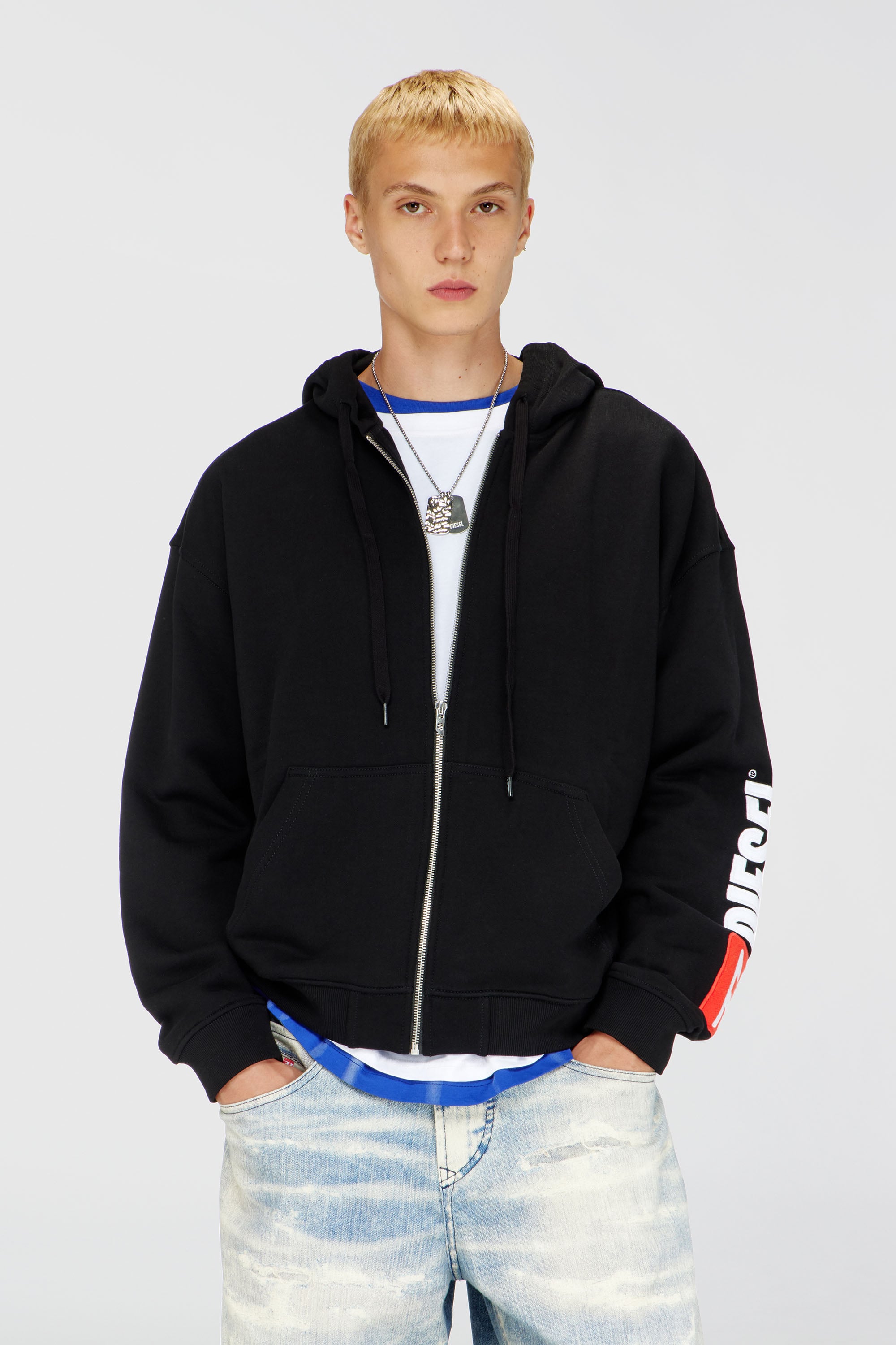 Diesel - S-BOXT-ZIP-HOOD-DIV, Man's Hoodie with logo patch embroidery in Black - 3