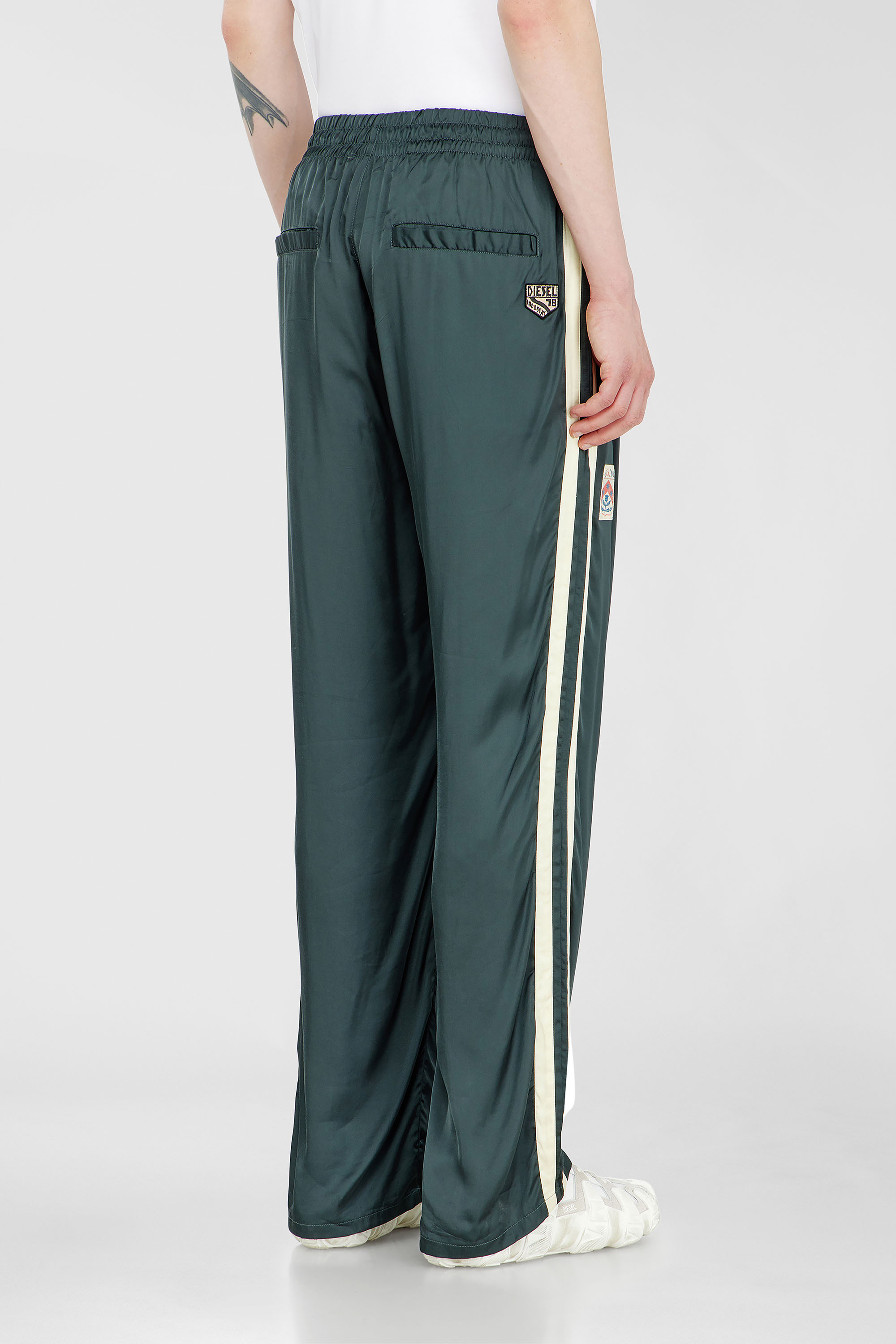 Diesel - P-ANNU, Man's Satin track pants with patches in Dark Green - 4