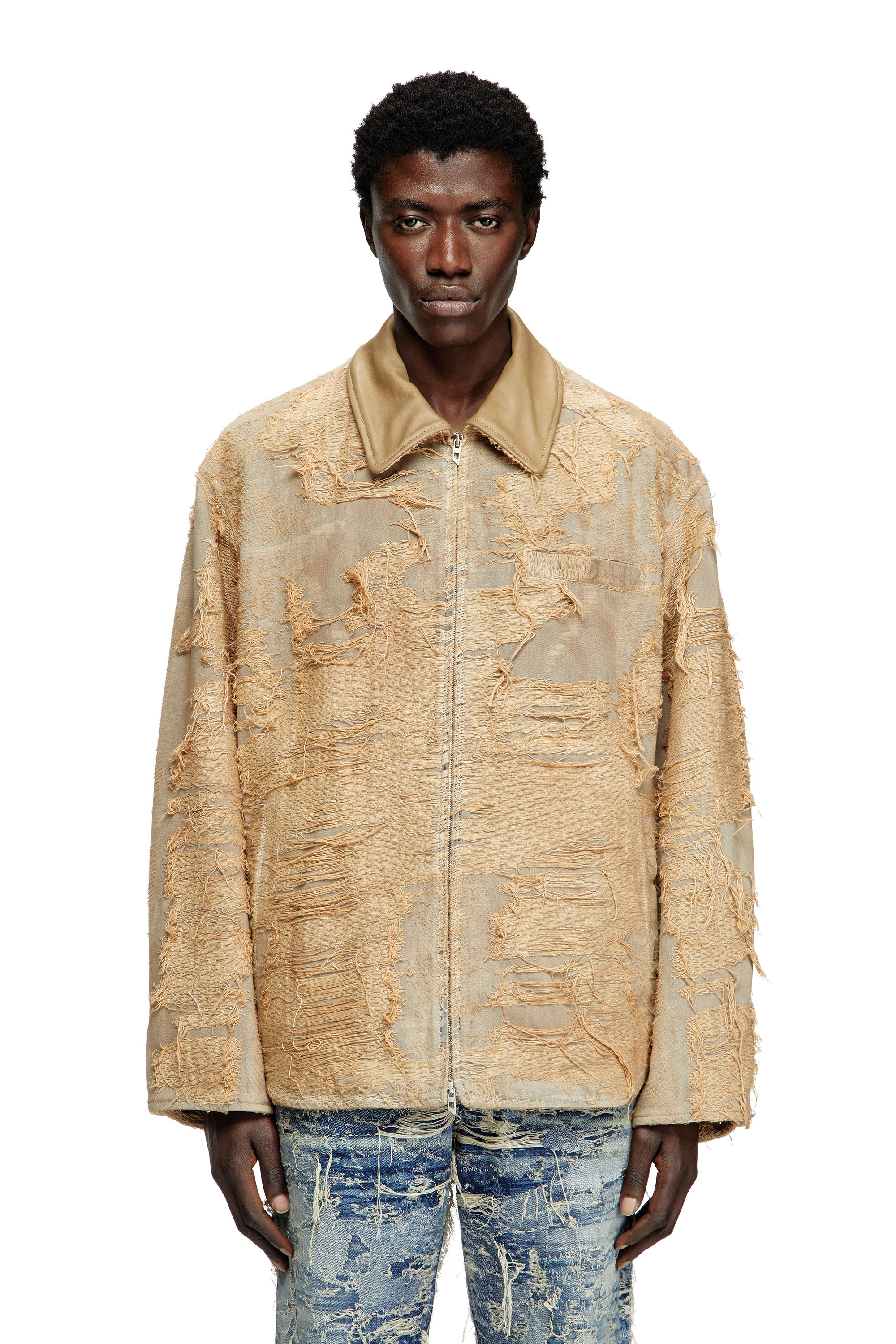 Diesel - D-IVAR-FSG, Man's Jacket in overdyed floating-thread denim in Light Brown - 1